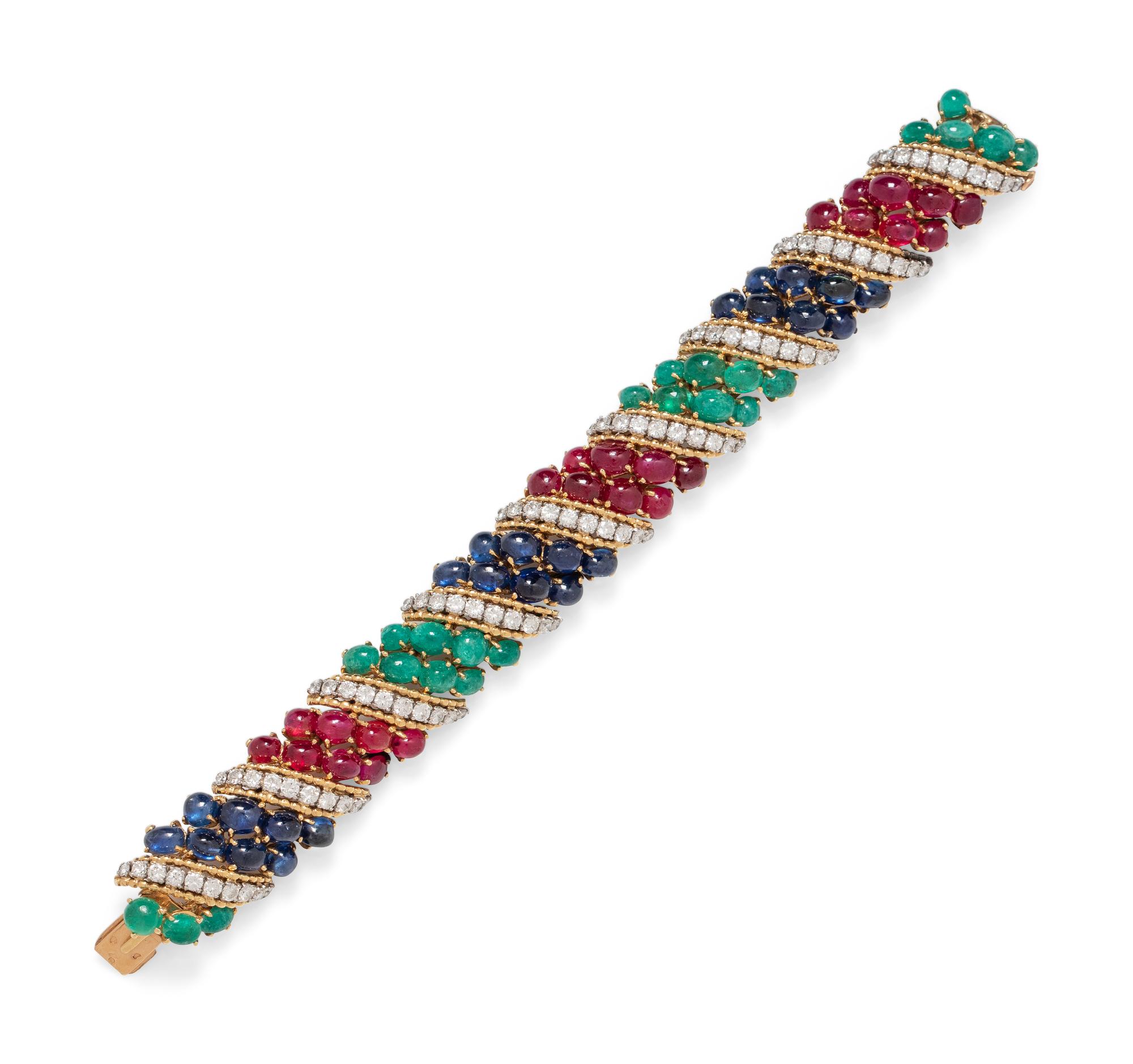 An 18 Karat Yellow Gold, Platinum, Diamond and Multigem Bracelet, Van Cleef & Arpels,
