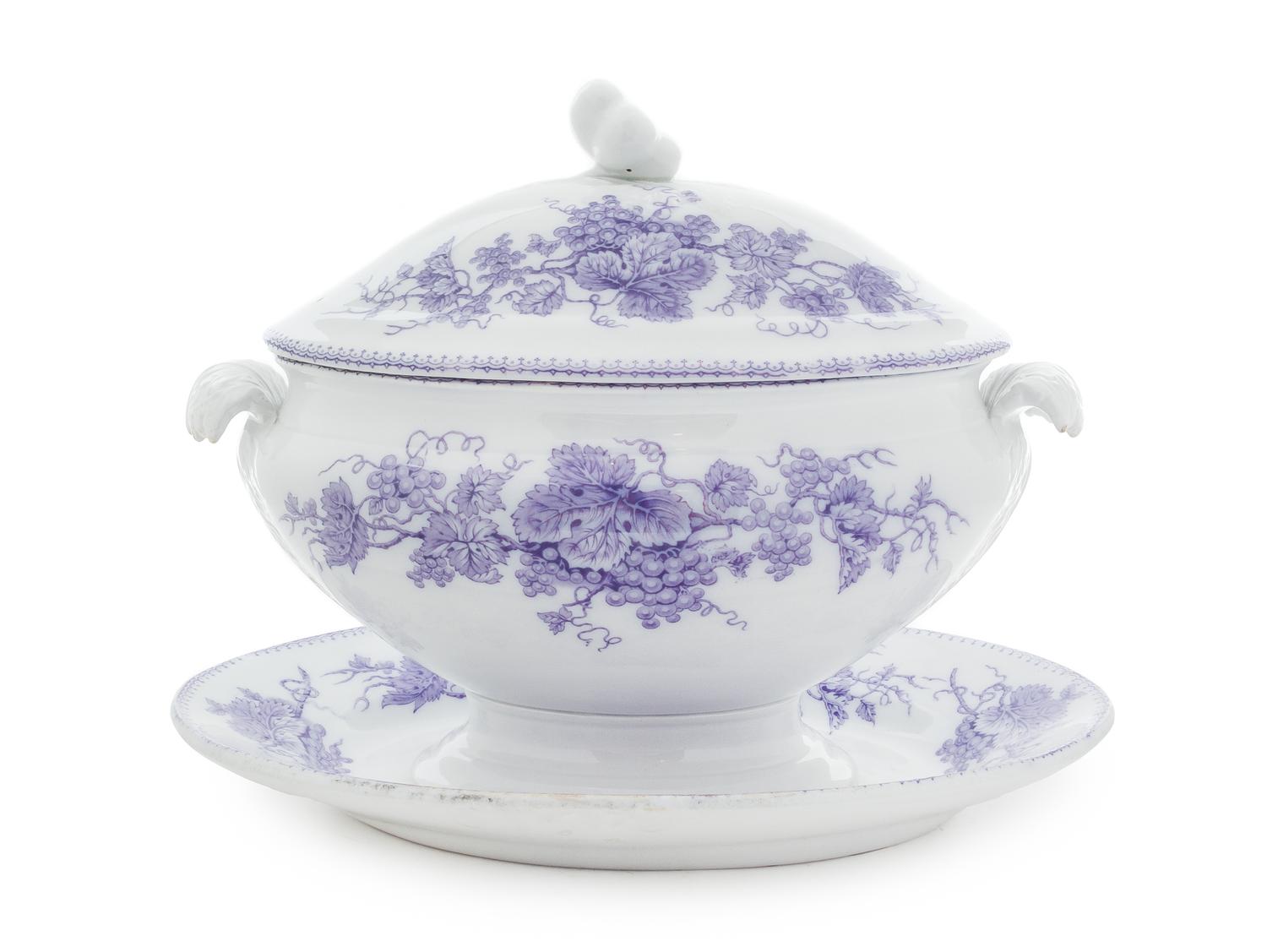 An English Transfer Decorated Tureen and Tray Width of tray 16 1/4 inches. — 19TH CENTURY