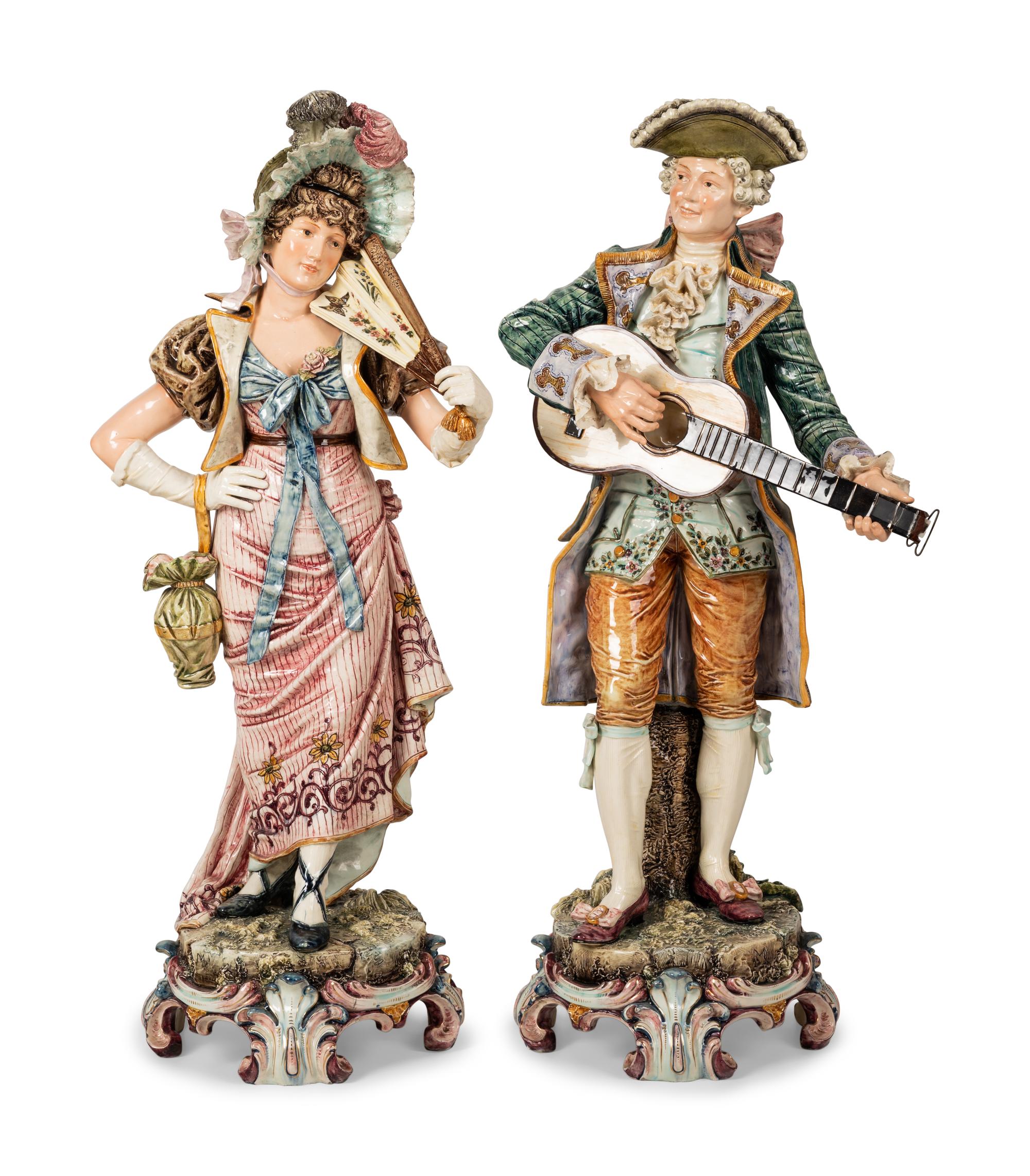 A Pair of Continental Majolica Figures