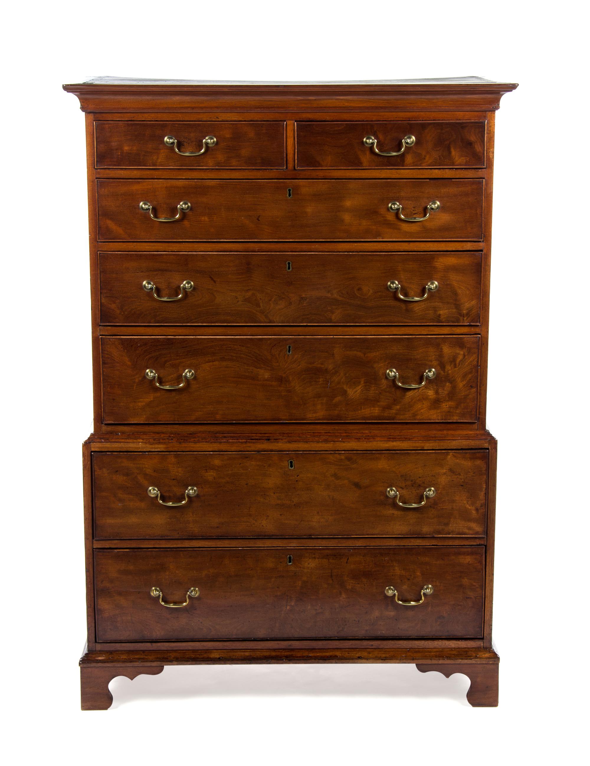 A George III Mahogany Chest on Chest, LATE 18TH/EARLY 19TH CENTURY, Height 59 1/4 x width 40 1/2 x depth 20 inches. — LATE 18TH/EARLY 19TH CENTURY,
