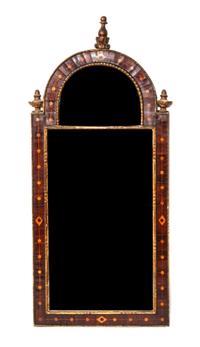 A Continental Mahogany and Satinwood Mirror Height 41 x width 17 3/4 inches