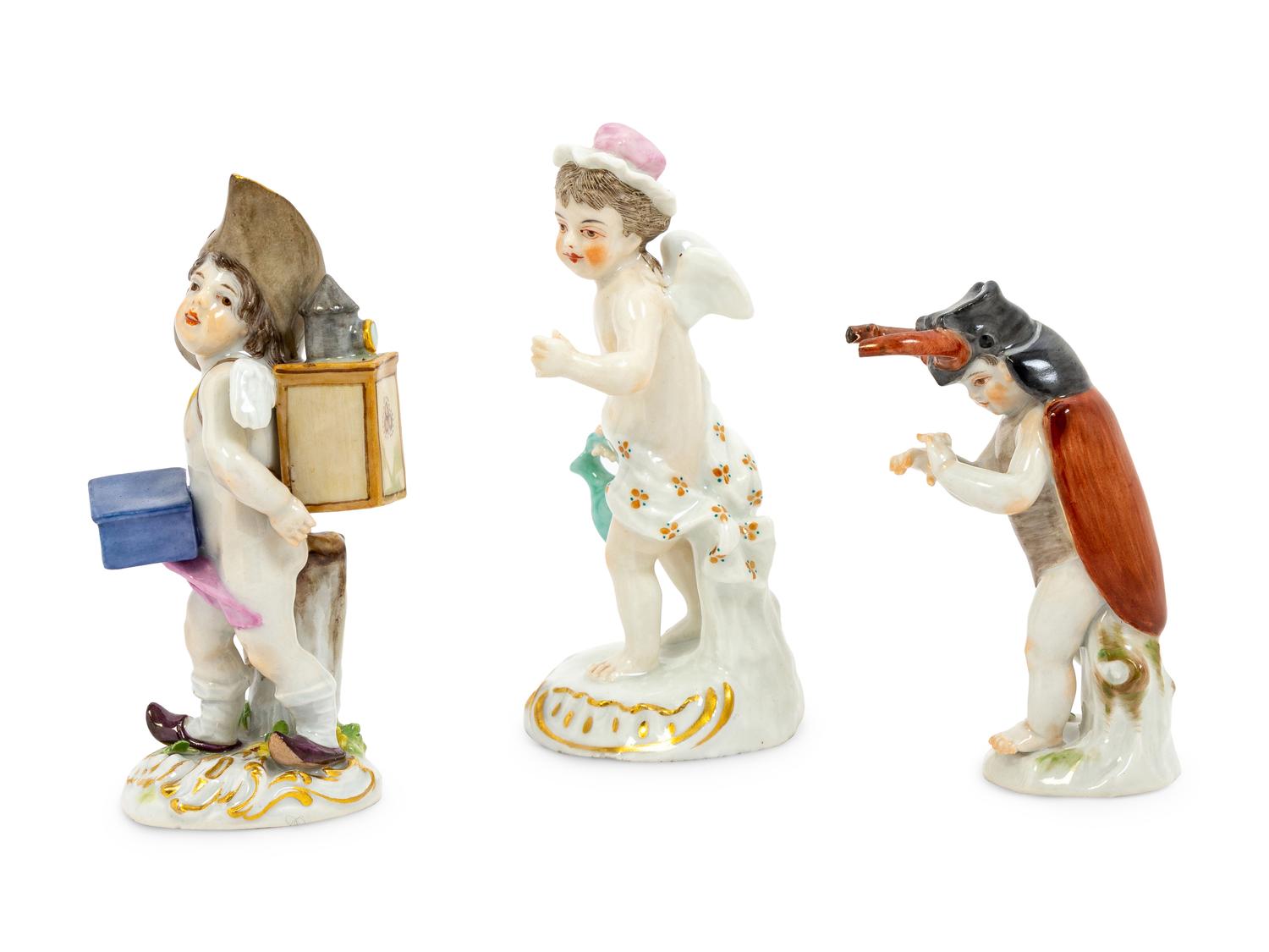 Three Meissen Porcelain Miniature Figures of Boys