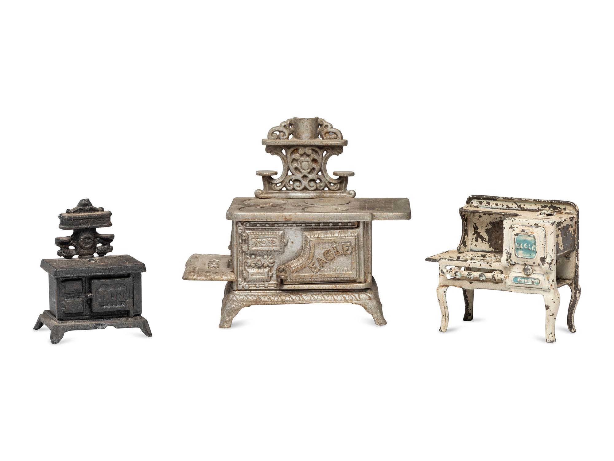Four Salesman's Sample or Child's Toy Cast Iron Stoves