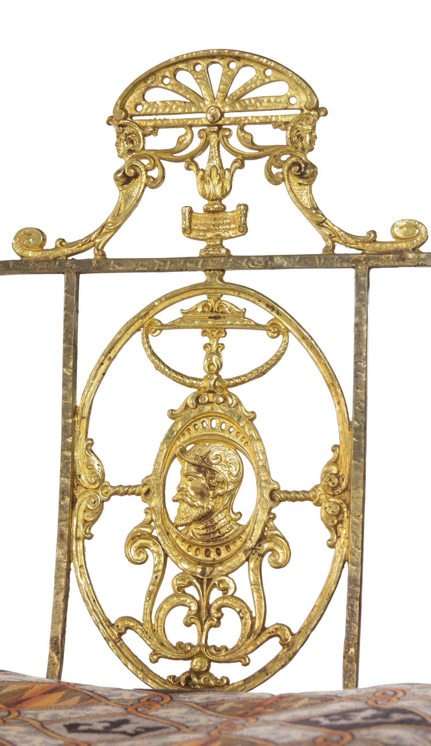 A Neoclassical Iron and Bronze Chair in the Style of Oscar Bach