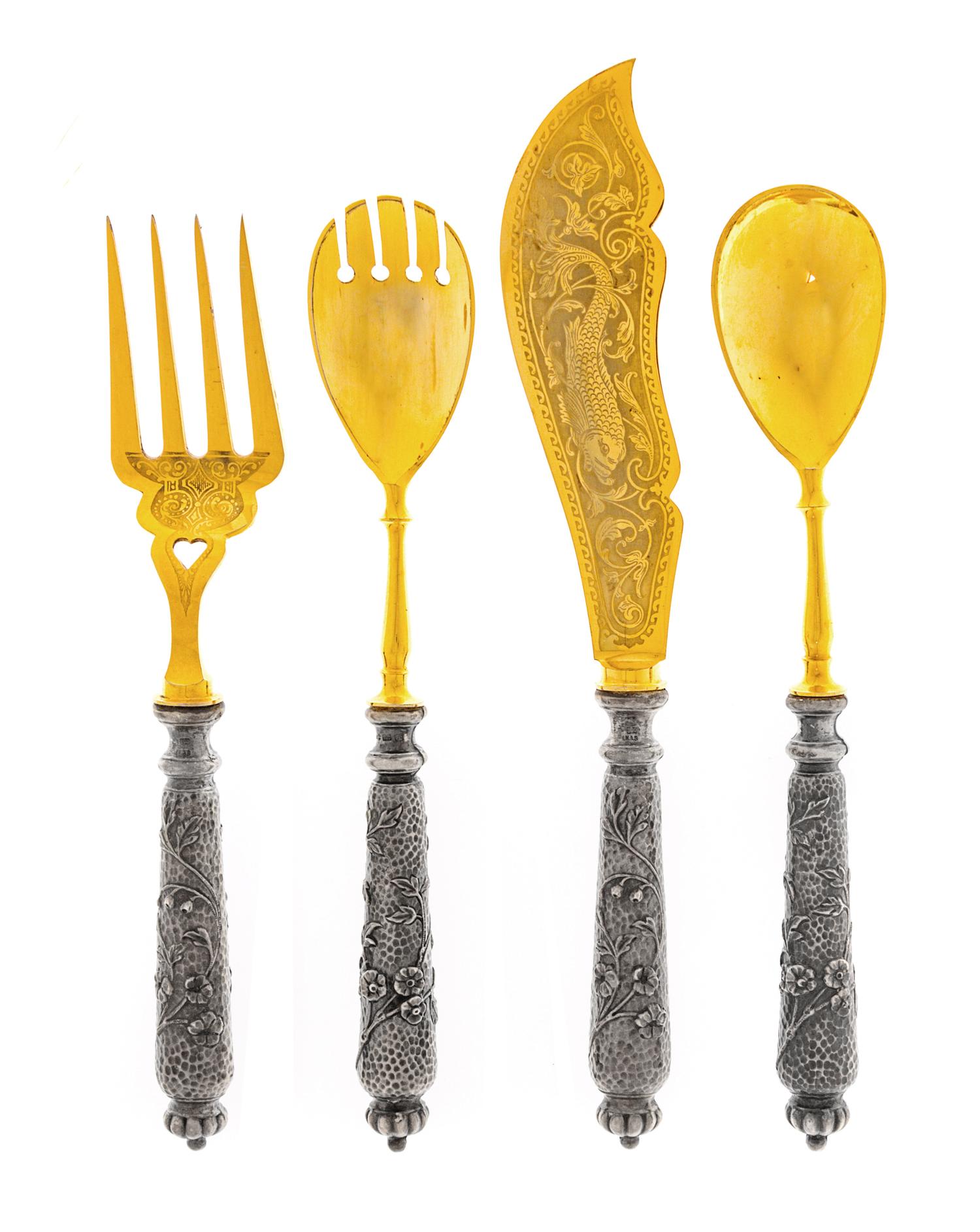 A German Silver and Gilt Metal Four-Piece Serving Set