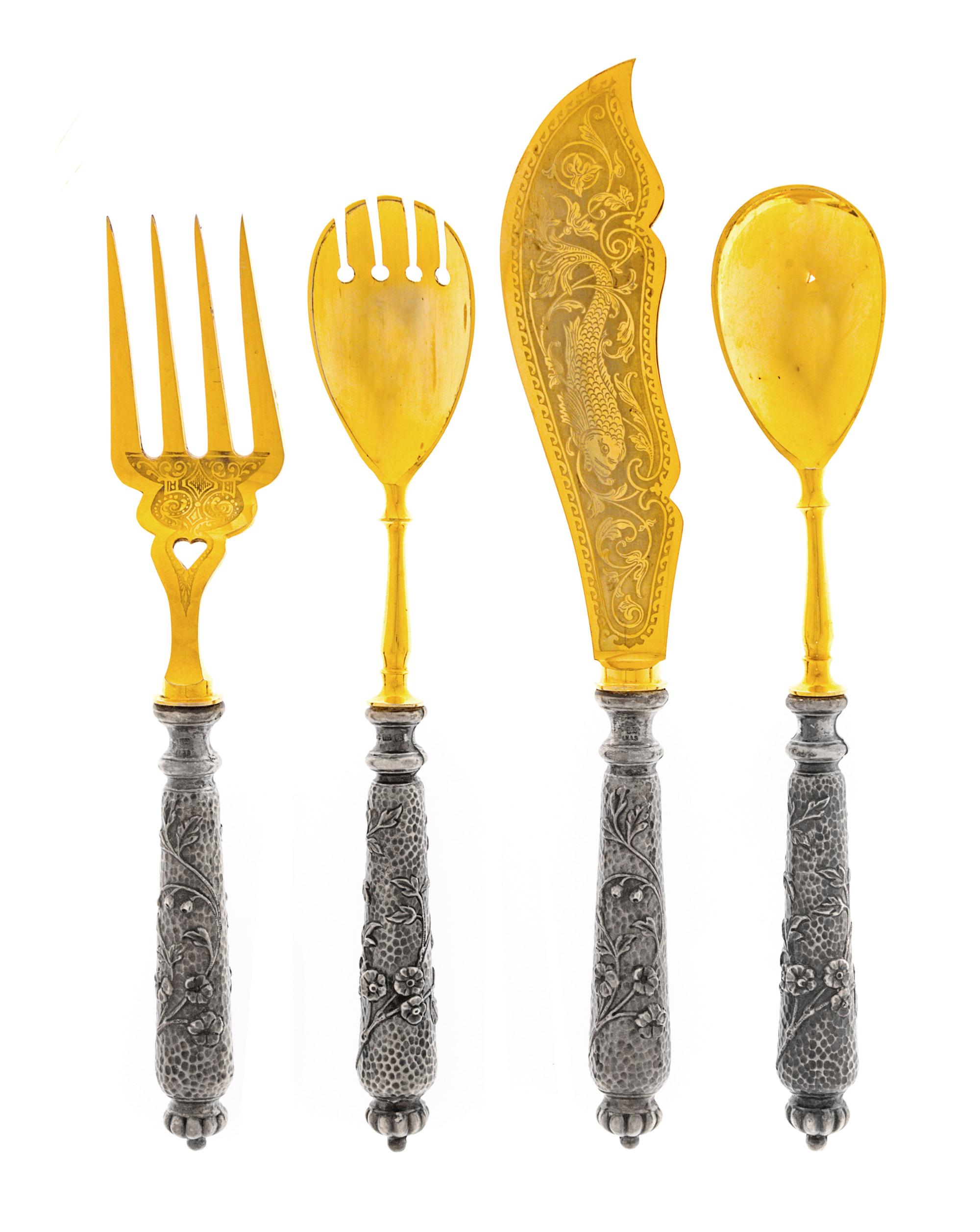 A German Silver and Gilt Metal Four-Piece Serving Set