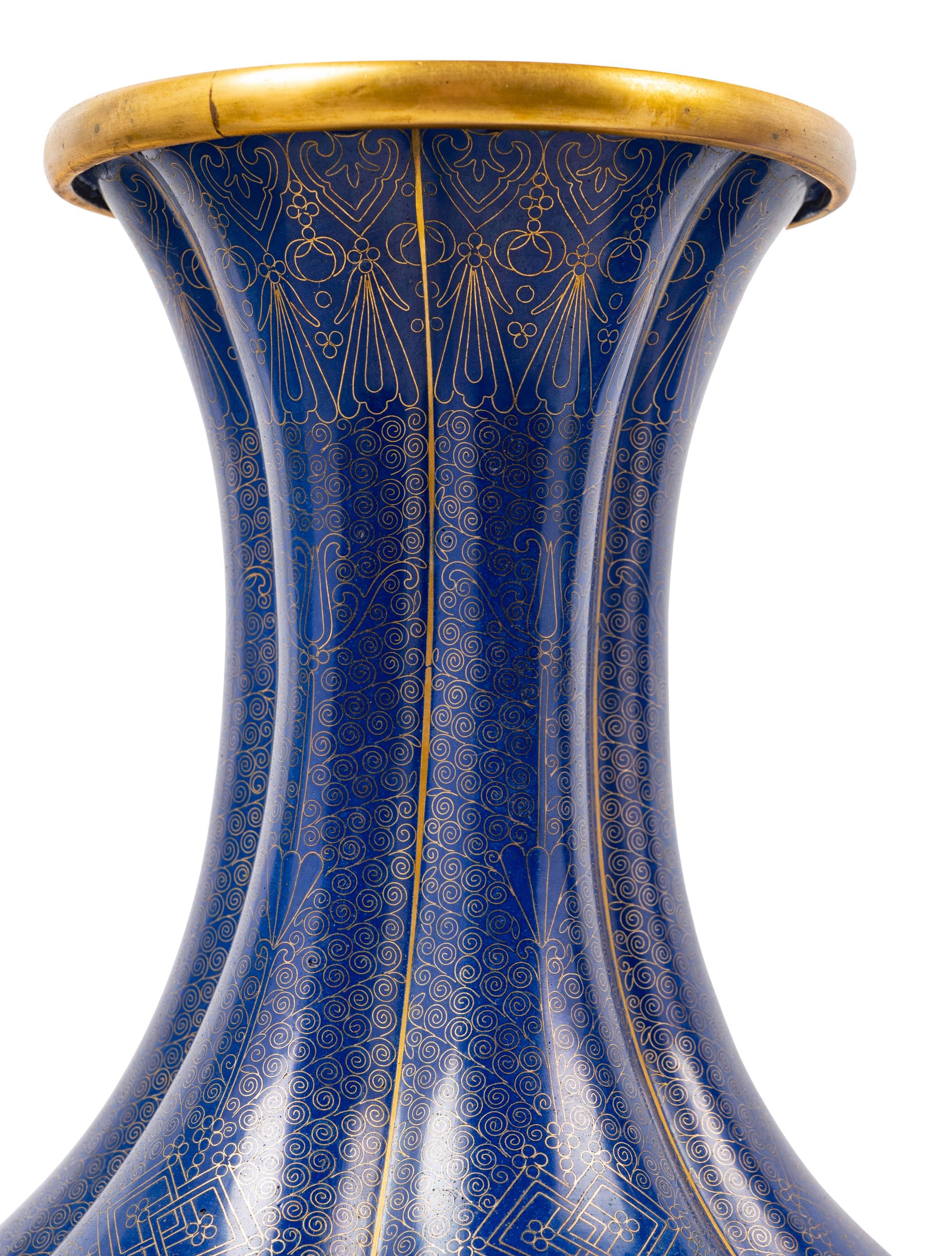 Three Pairs of Japanese Blue Ground Cloisonné Enamel Vases
