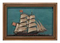 A Carved and Painted Wood Ship Diorama