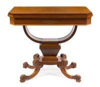 A Pair of Neoclassical Brass Inlaid Rosewood and Mahogany Game Tables Height 30 1/2 x width 35 x depth 18 inches. — LATE 19TH/EARLY 20TH CENTURY