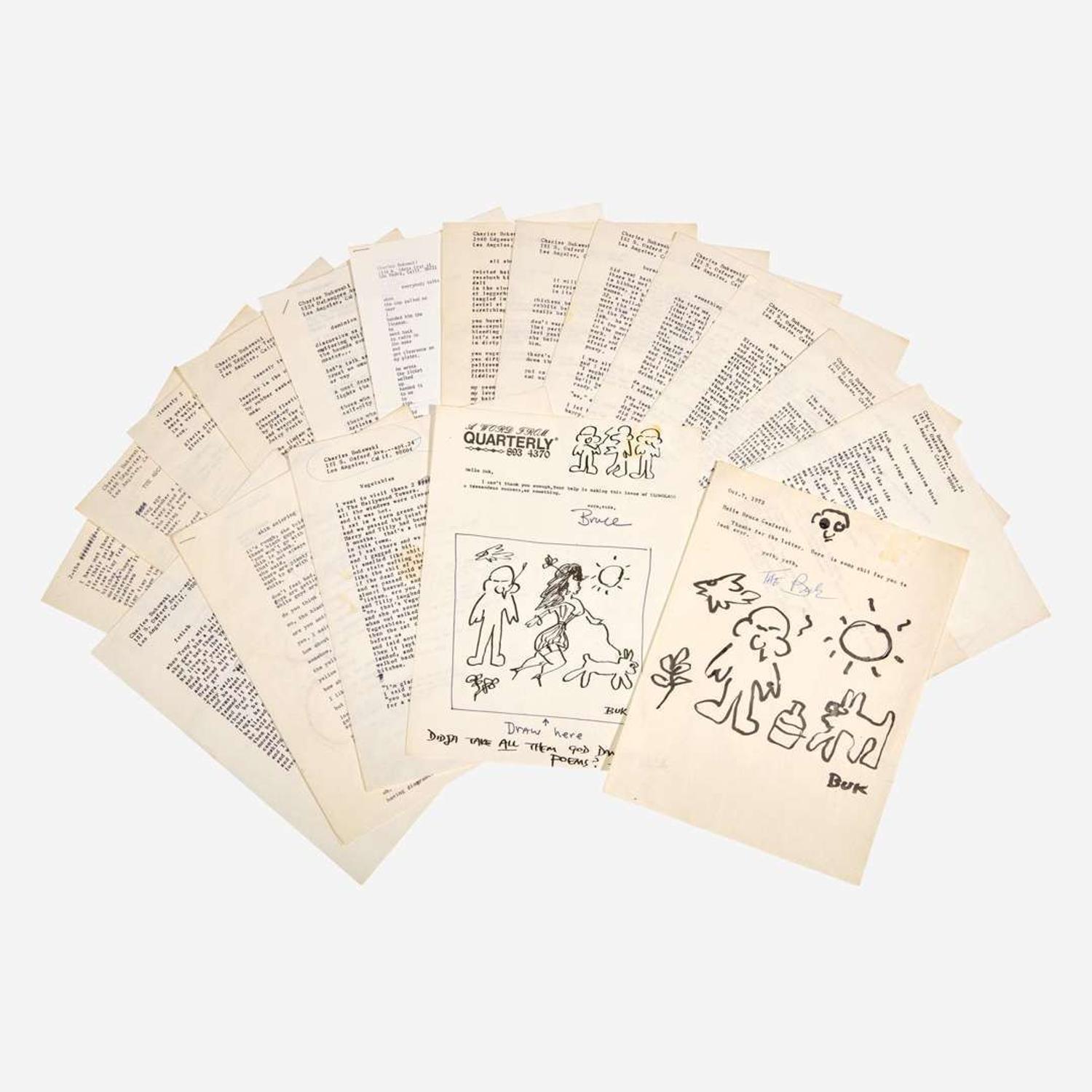 [Counter-Culture] Bukowski, Charles Collection of 14 Typed Poems, and Two Illustrated Letters