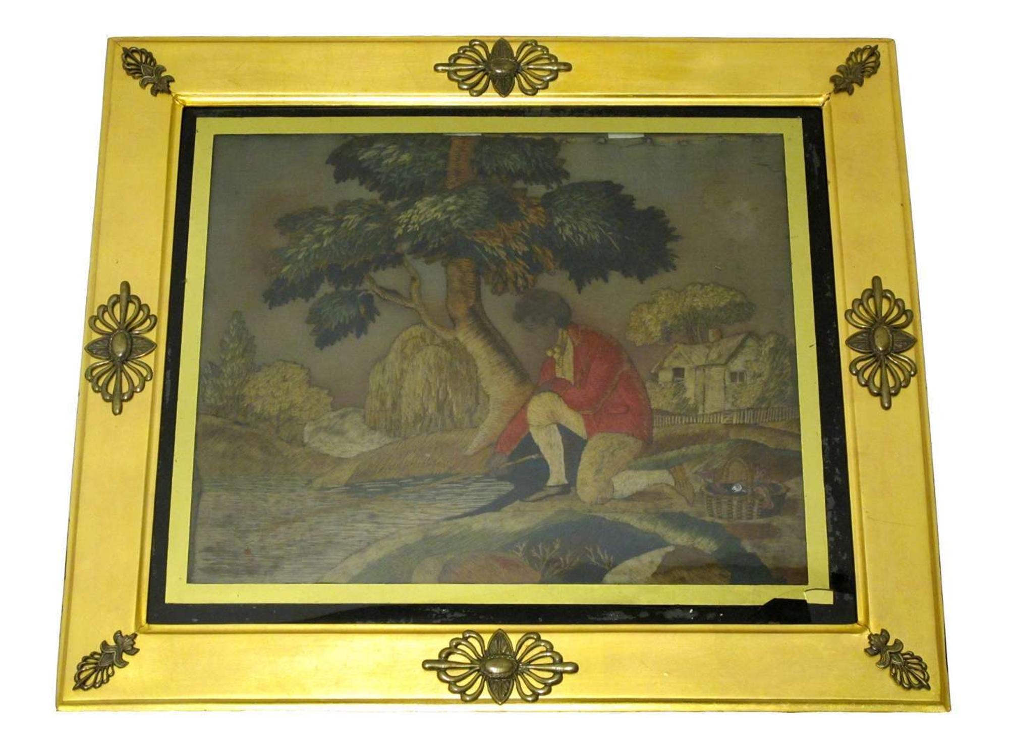 Pair of woolworked pictures circa 1820
