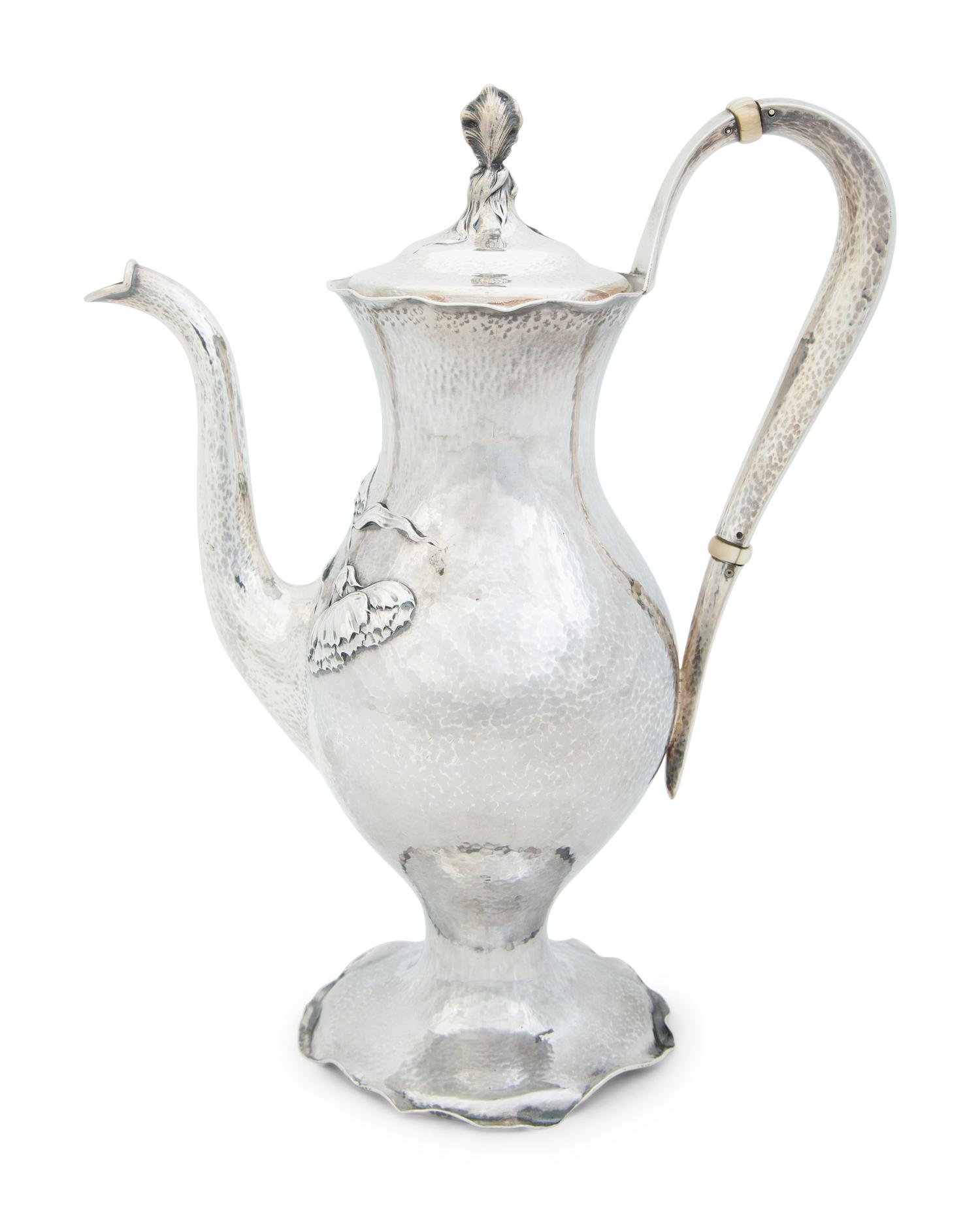 An American Silver Hand Hammered Silver Coffee Pot