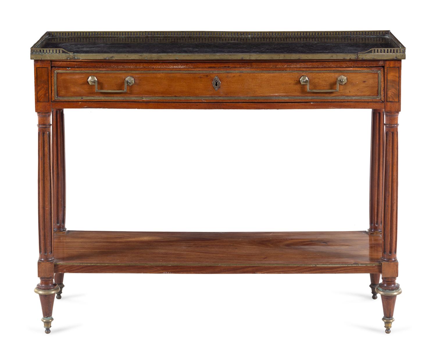 An Empire Brass Mounted Mahogany Marble-Top Console Desserte
