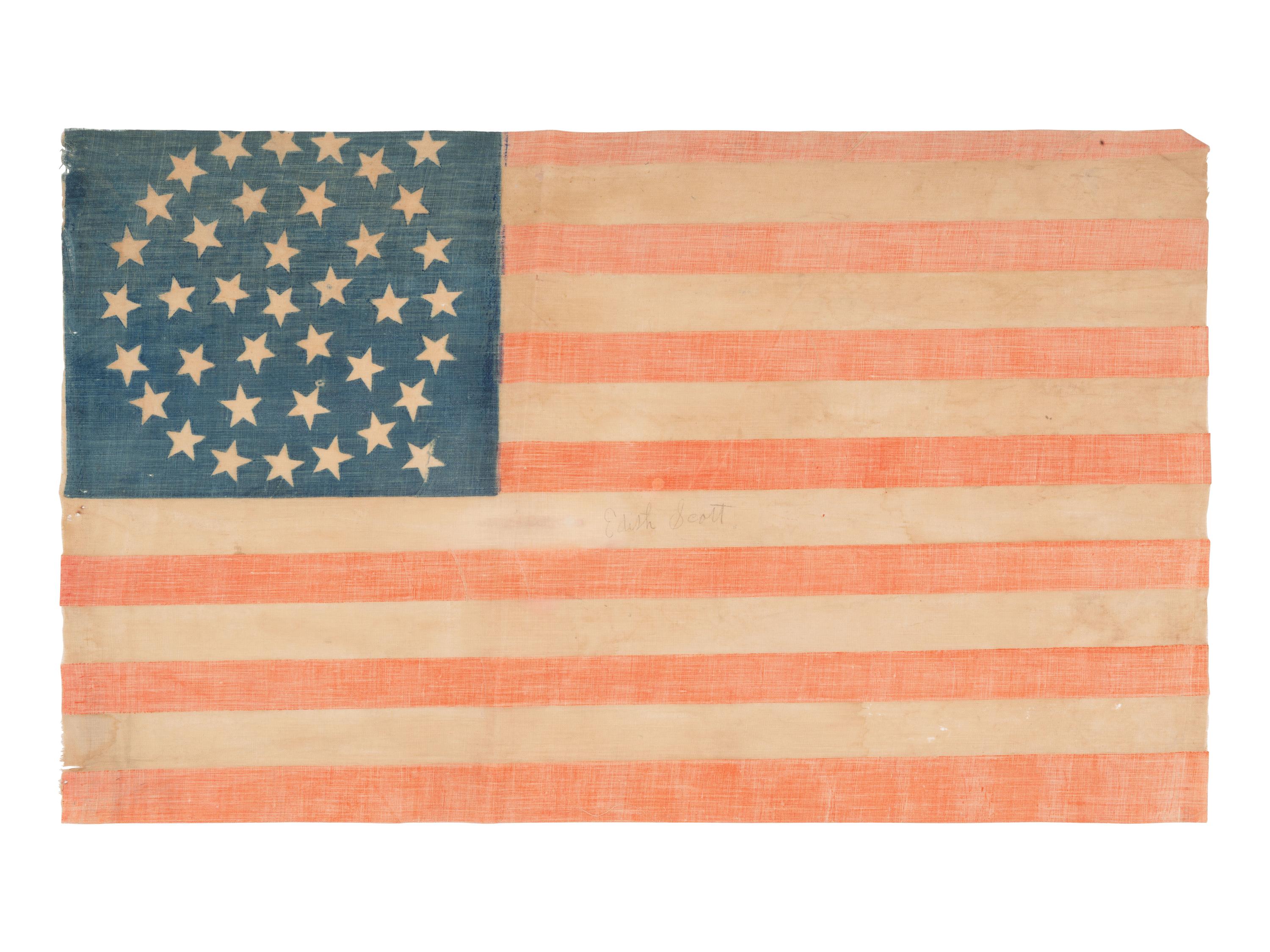 [FLAGS]. 38-star American parade flag with triple medallion pattern. Ca 1876-1890.