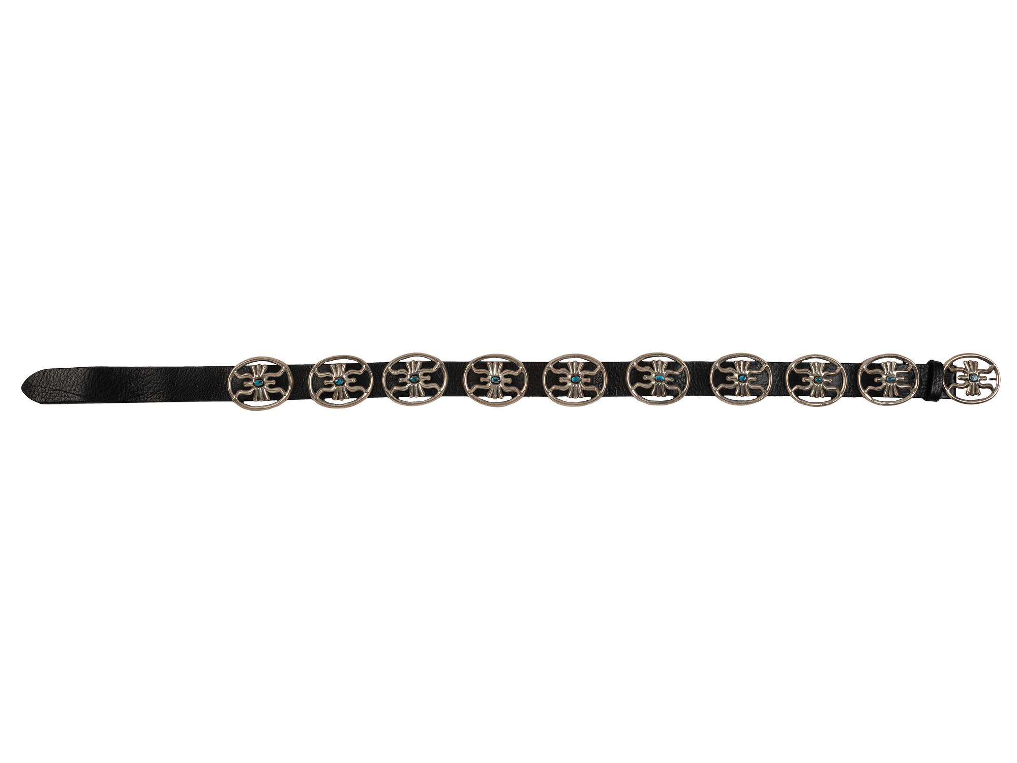 Navajo Sandcast Silver and Turquoise Concha Belt