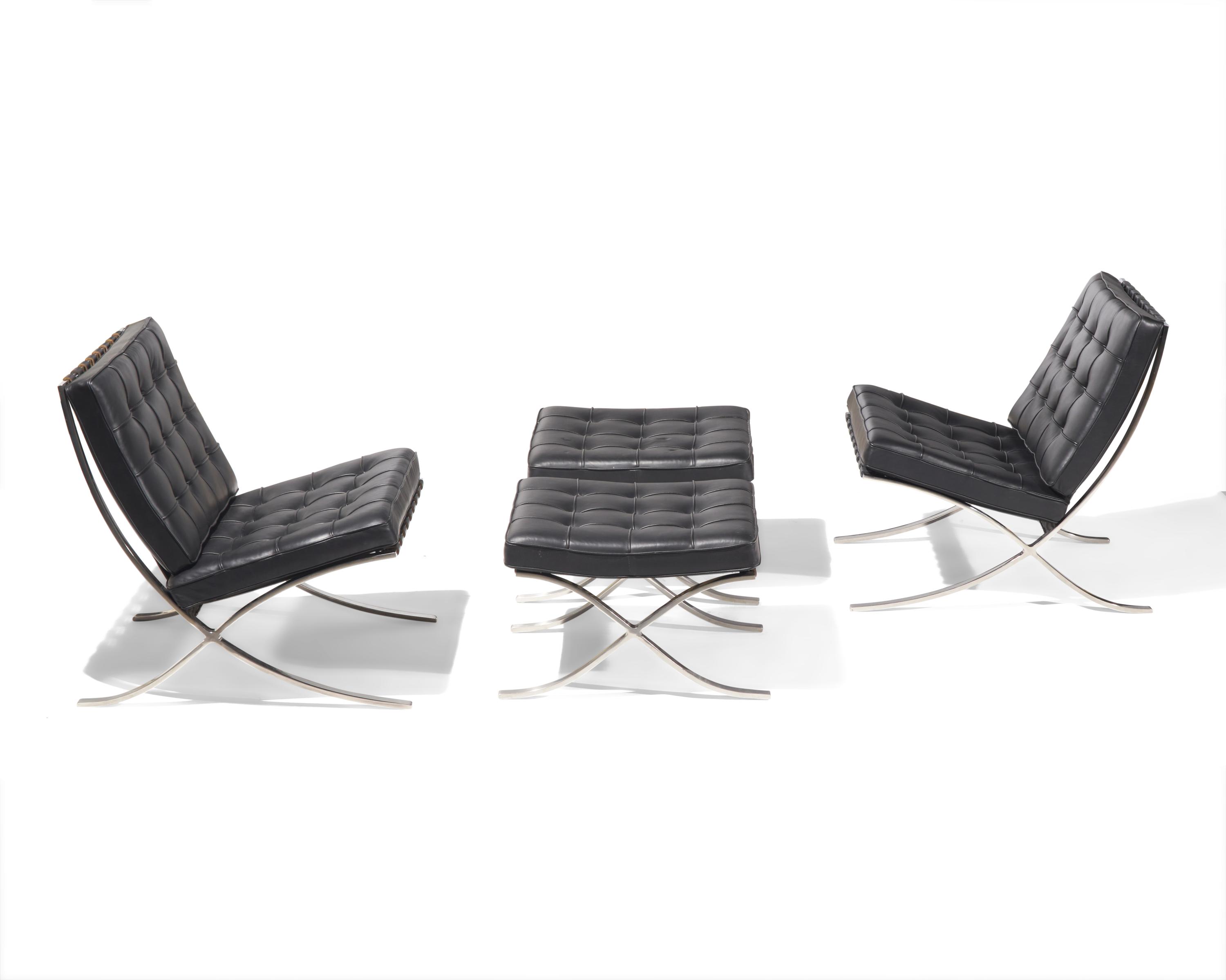 Pair of Barcelona-Style Chairs and Ottomans