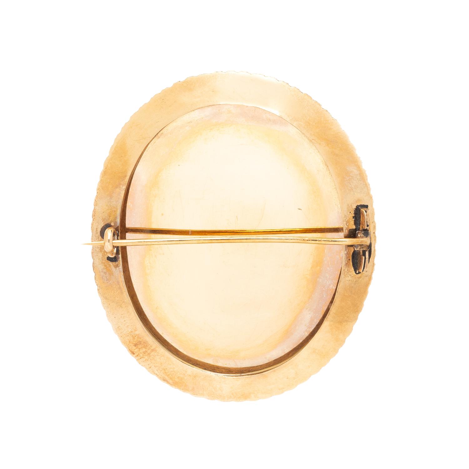 VICTORIAN, PAINTED PORCELAIN, SEED PEARL, AND YELLOW GOLD BROOCH