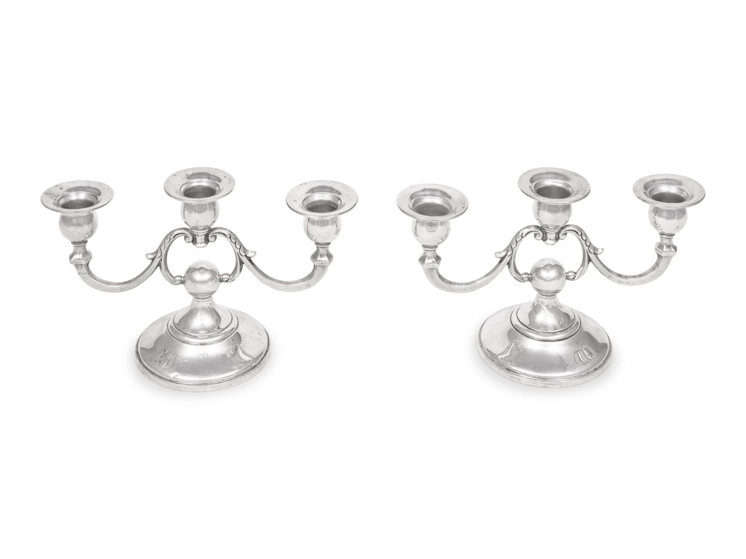A Pair of American Silver Three-Light Candelabra