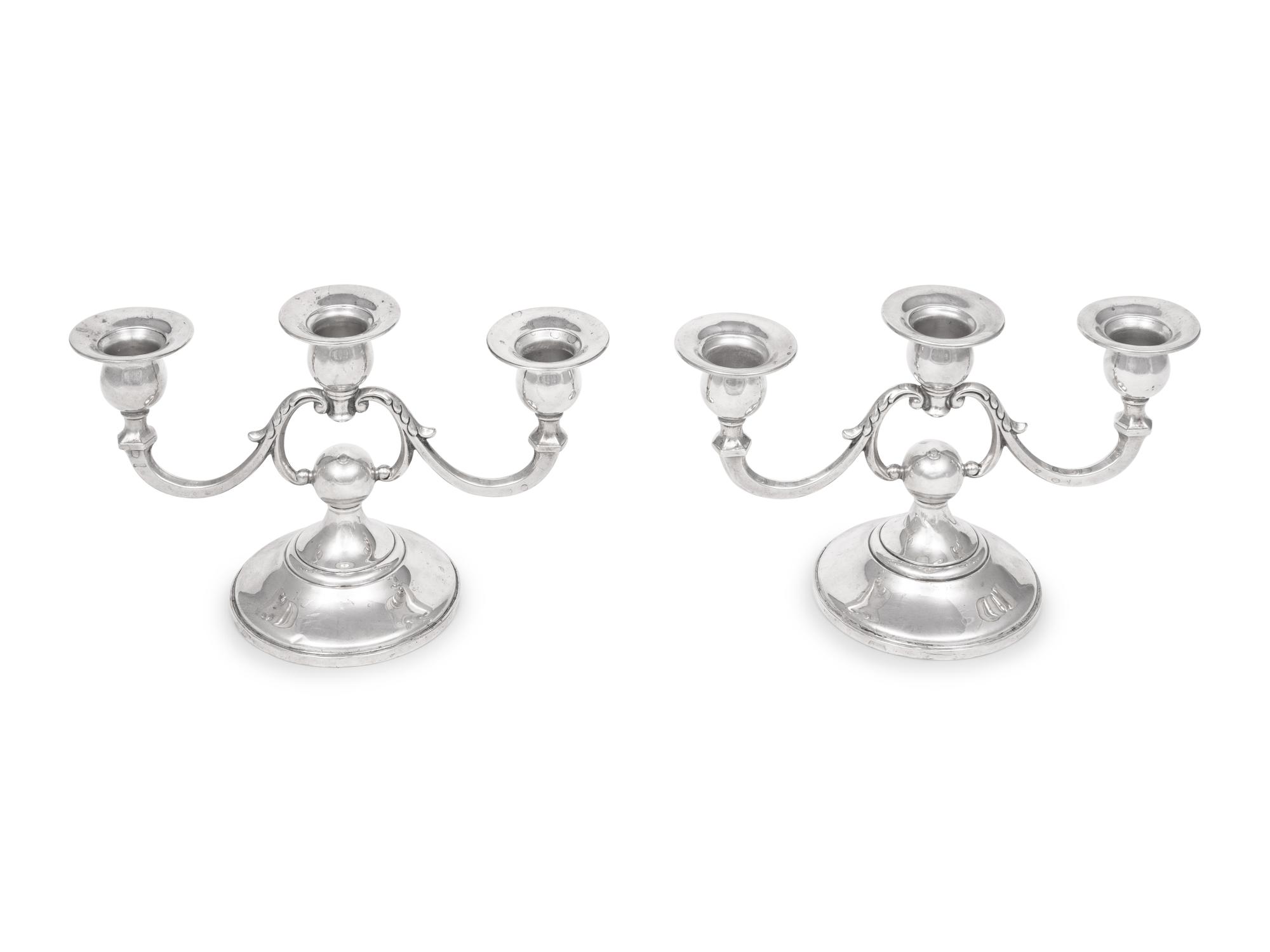 A Pair of American Silver Three-Light Candelabra