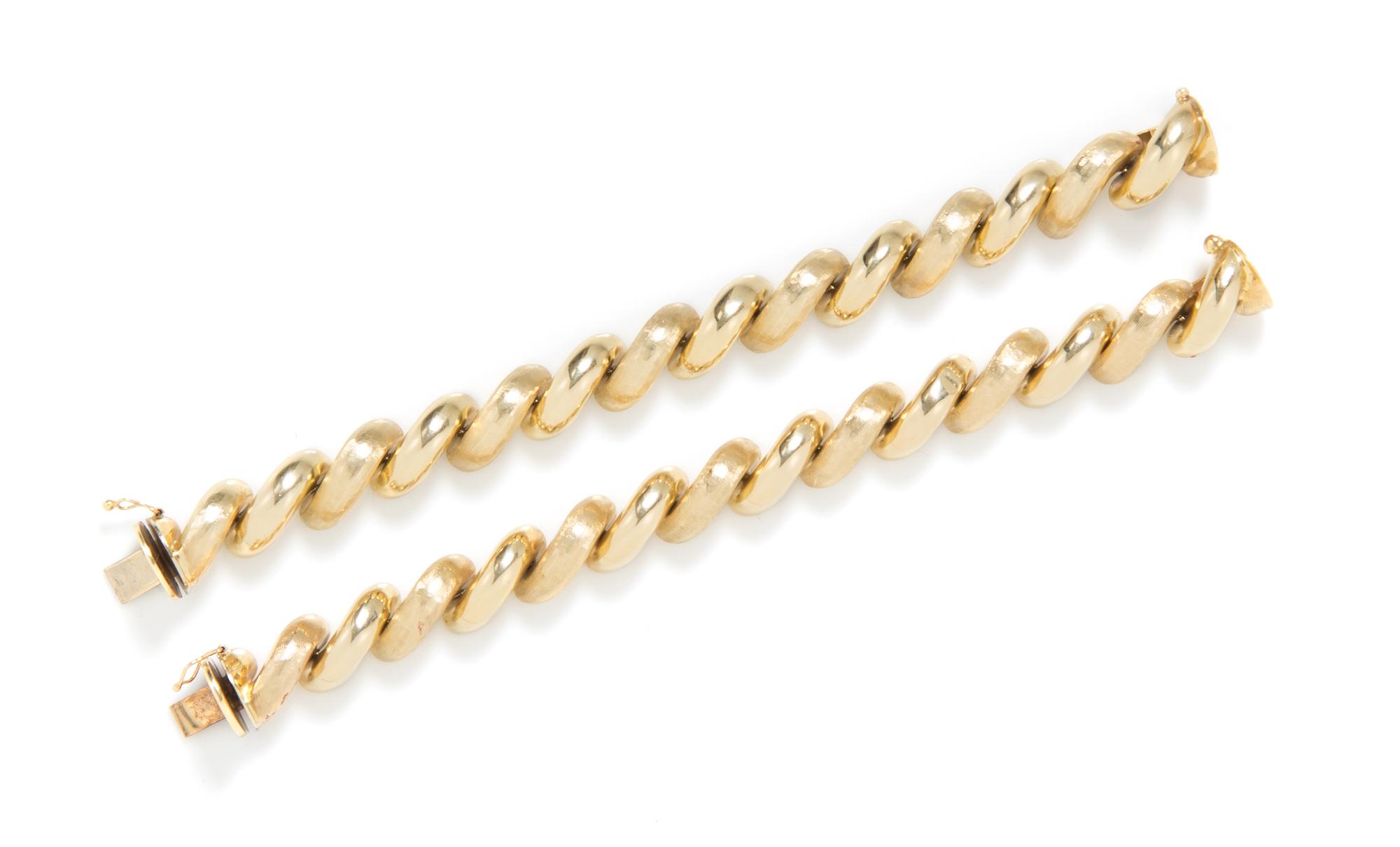 A Pair of 14 Karat Yellow Gold San Marco Link Bracelets, 44.00 dwts.