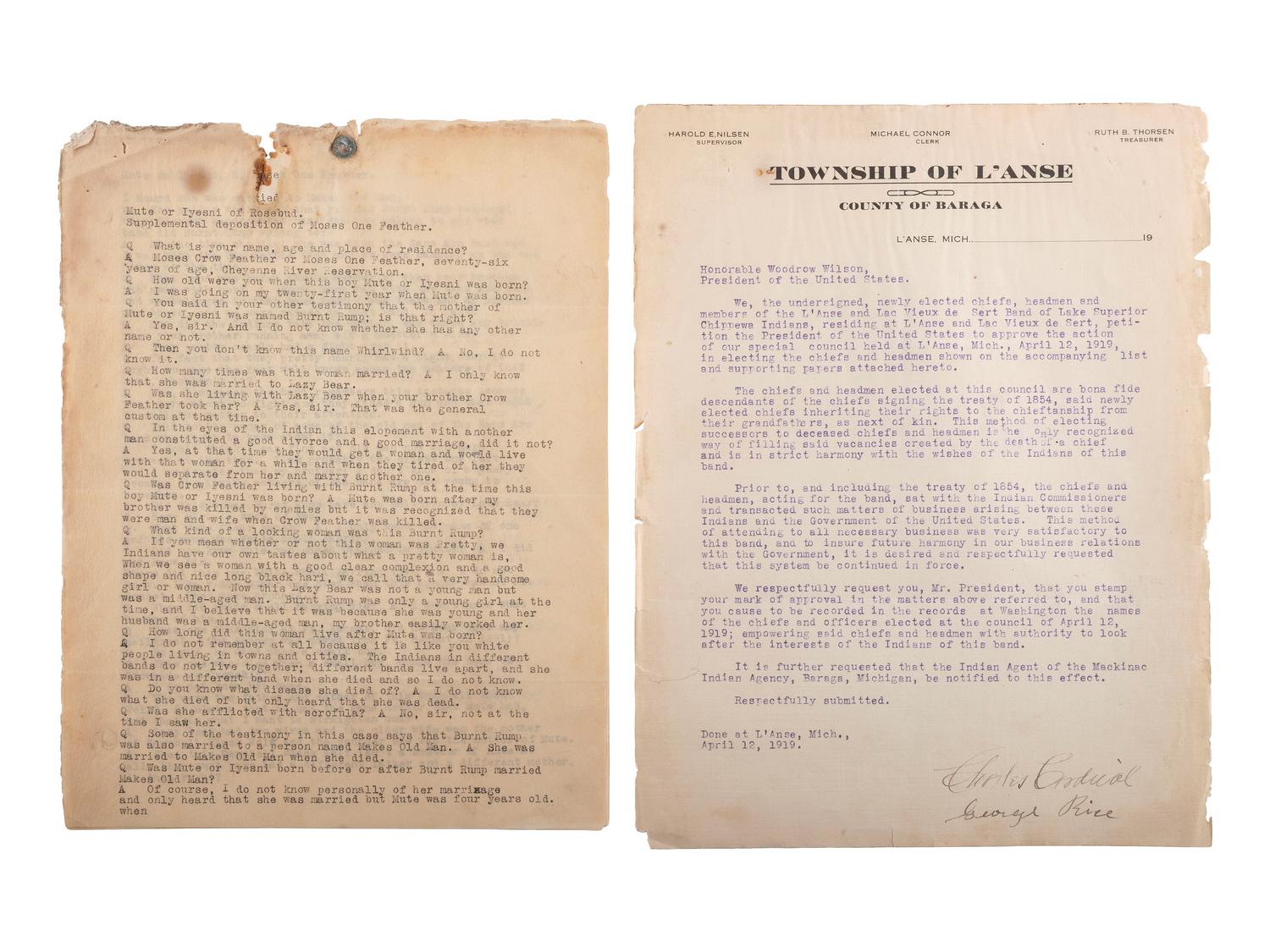 [NATIVE AMERICANS]. A collection of documents involving the Chippewa Indians.