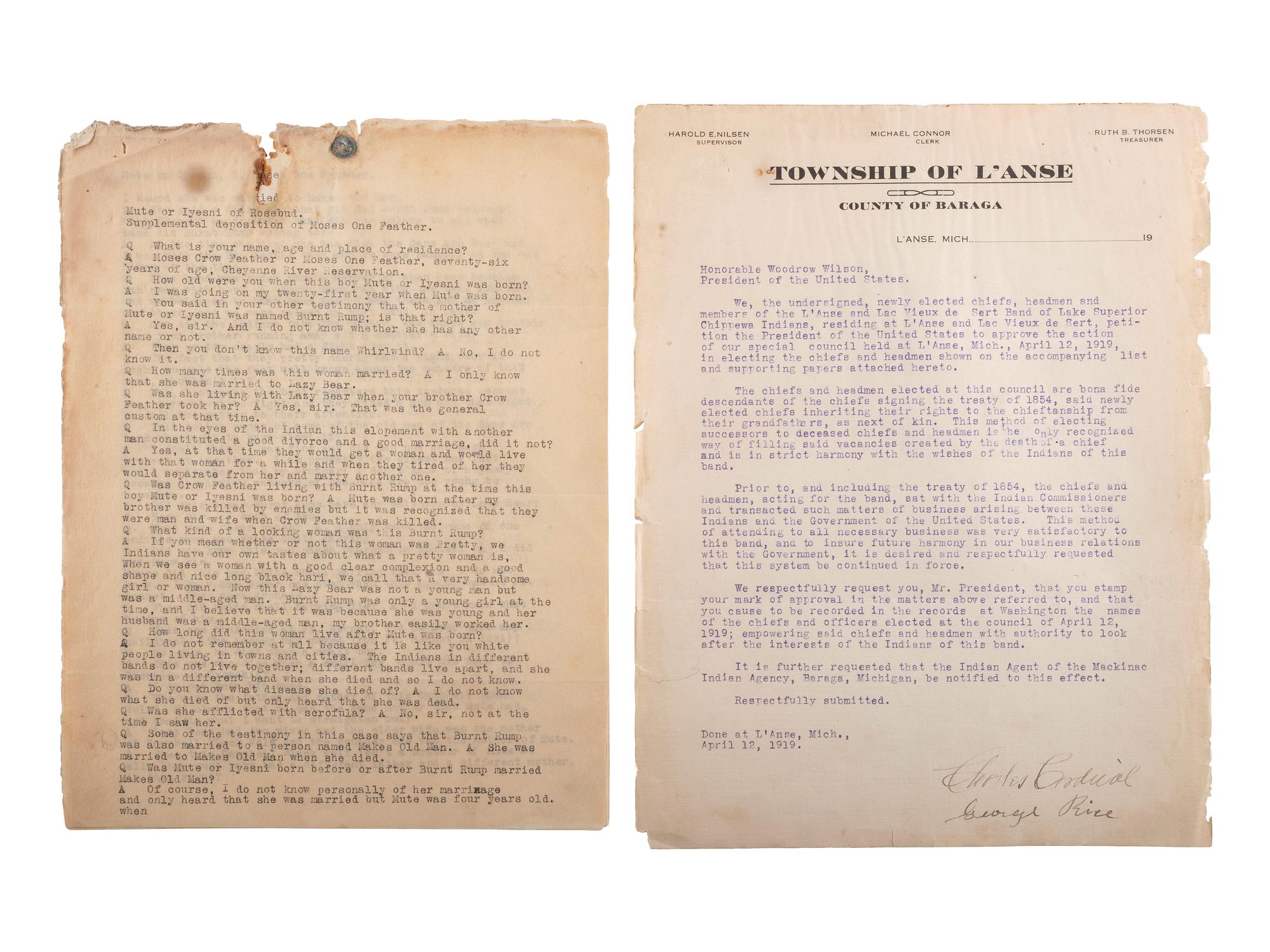 [NATIVE AMERICANS]. A collection of documents involving the Chippewa Indians.