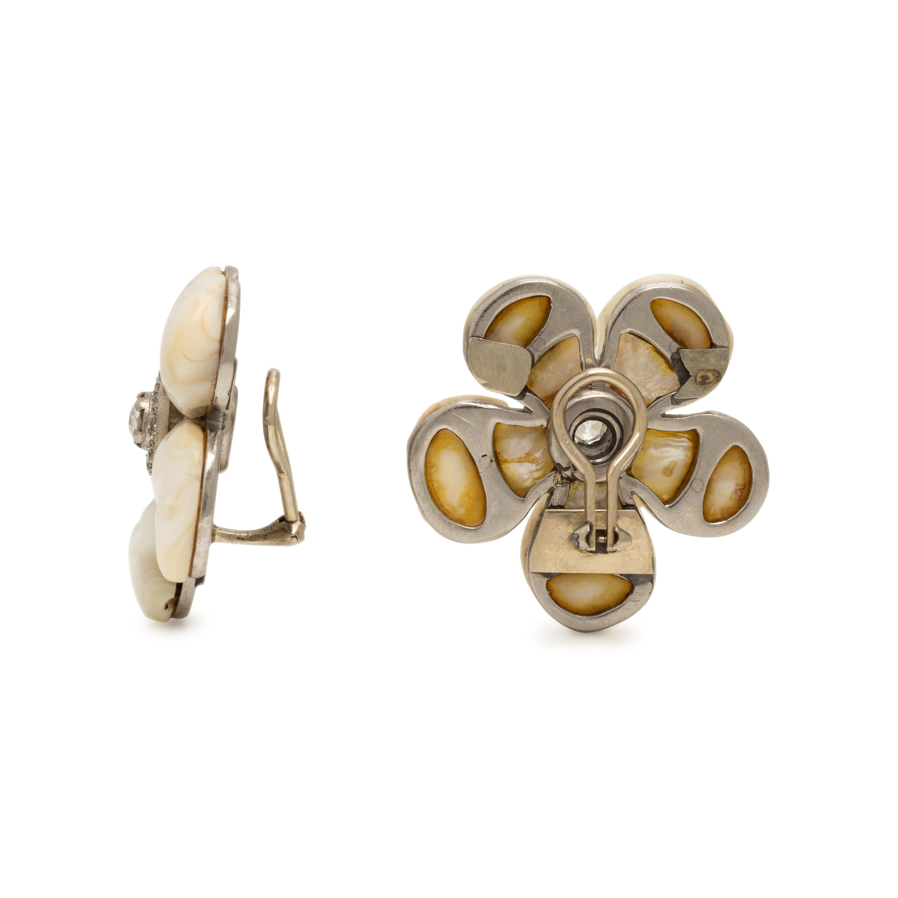 Keshi Pearl and Diamond Flower Earrings