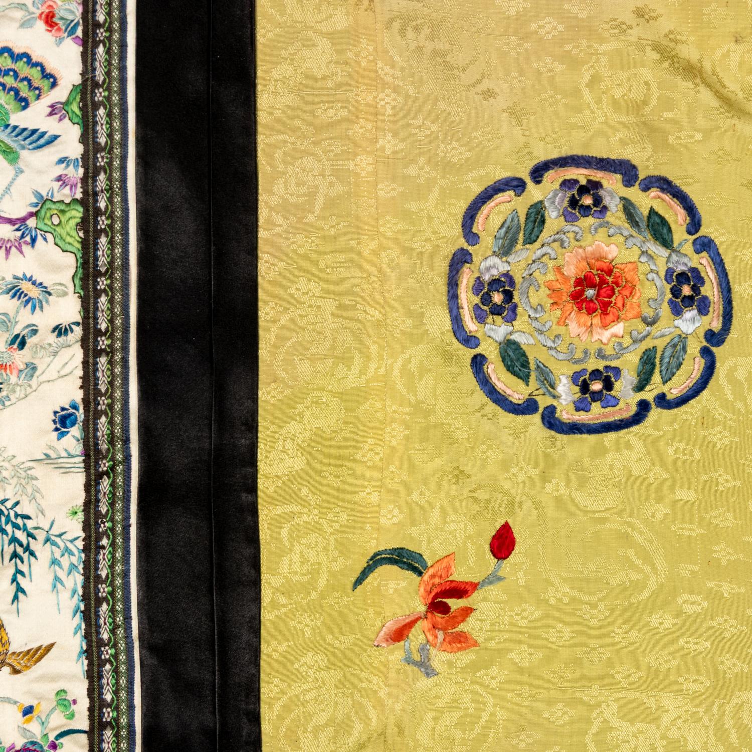A Chinese Yellow Ground Embroidered Silk Lady's Jacket, 19th Century 清中期 黃地團花紋女大襟