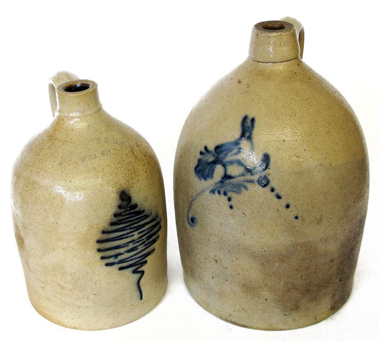Cobalt decorated stoneware jug a. white & son, utica, ny