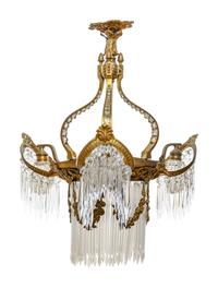 A Continental Gilt Bronze and Glass Three-Light Chandelier