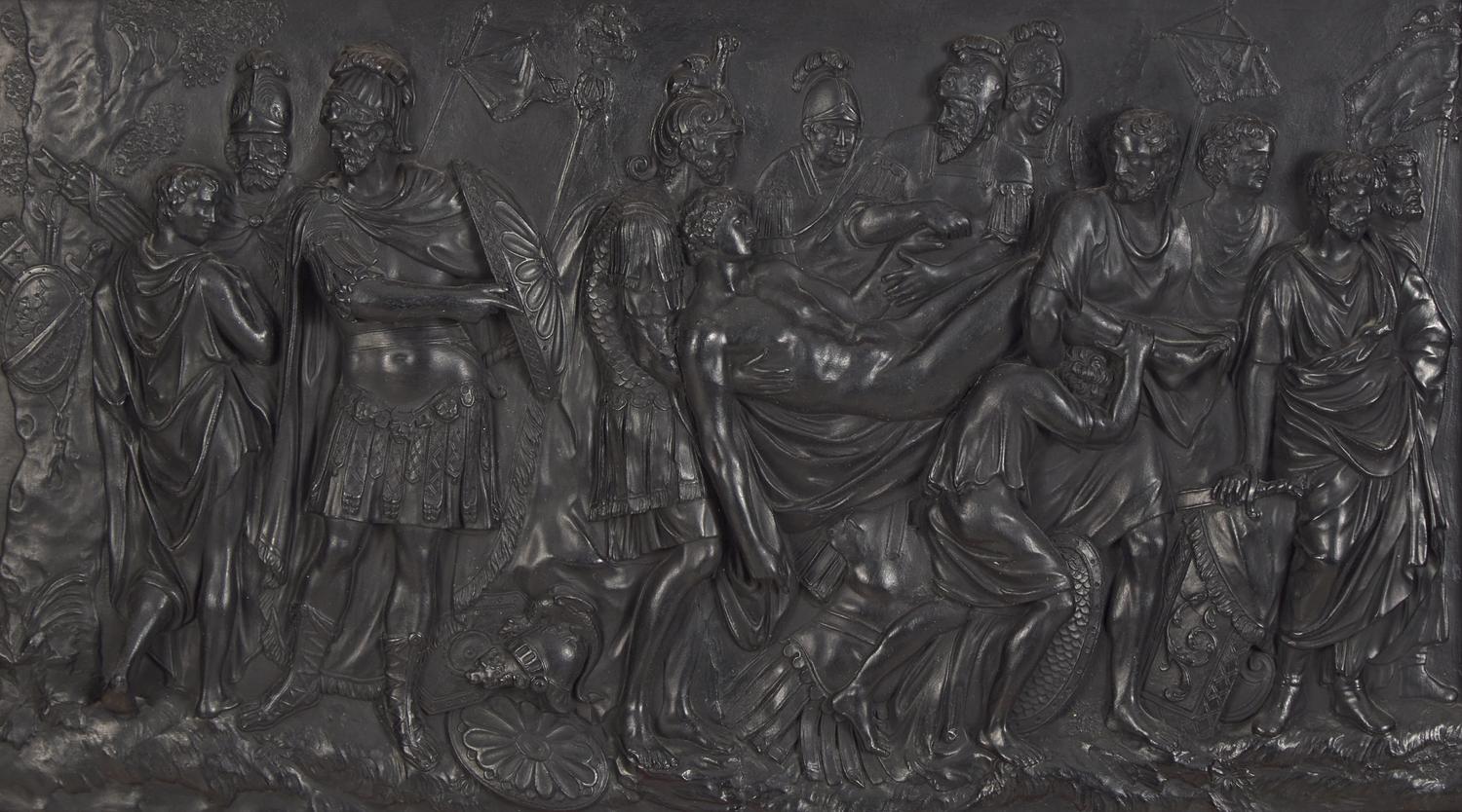 A Wedgwood Black Basalt Plaque Depicting 'Death of a Roman Warrior'