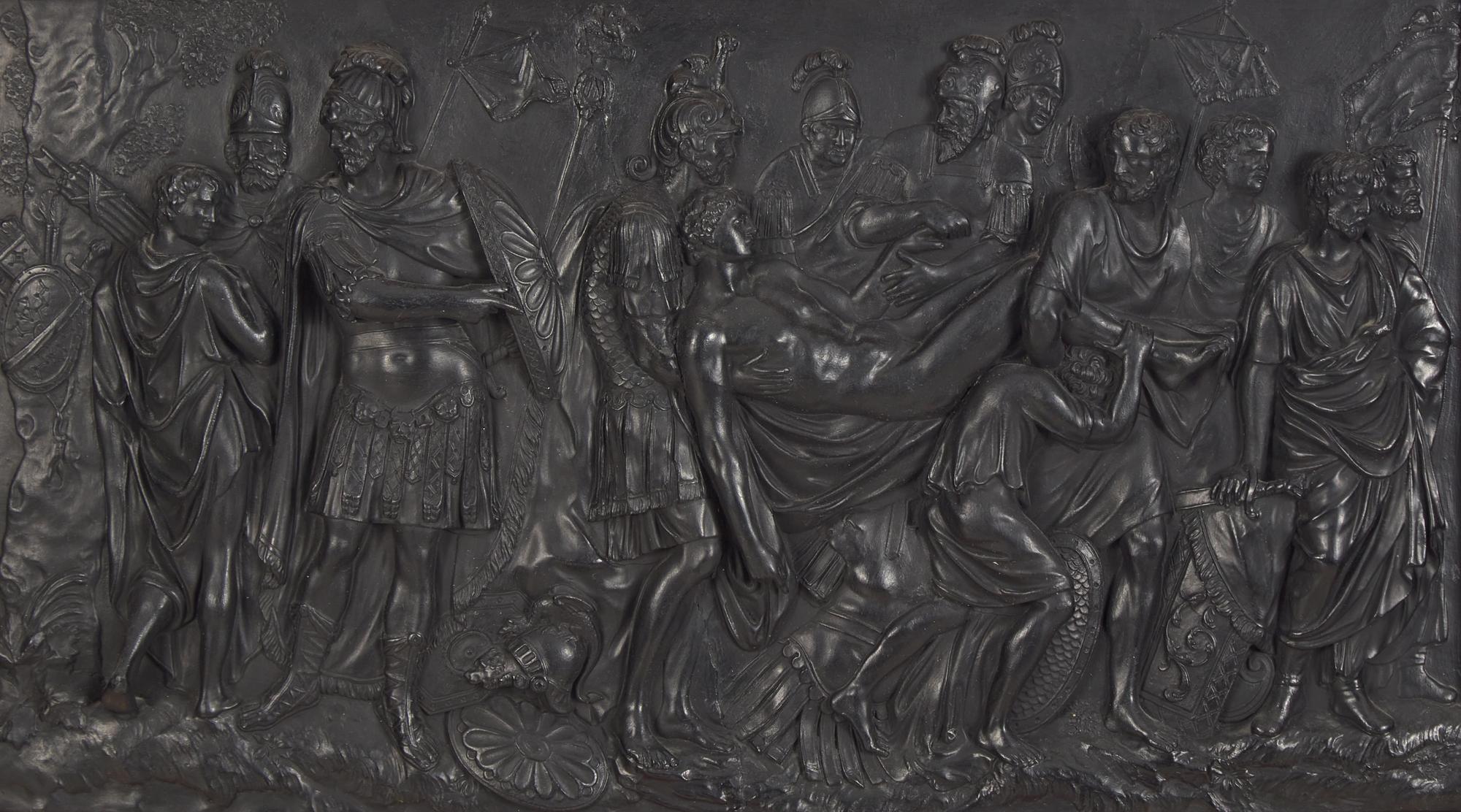 A Wedgwood Black Basalt Plaque Depicting 'Death of a Roman Warrior'