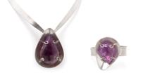 A Sterling Silver and Amethyst Demi Parure, Taxco, 109.60 dwts.