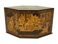 A Straits Chinese Lacquer and Gilt Six-Sided Chanab Offering Box and Stand — 20TH CENTURY