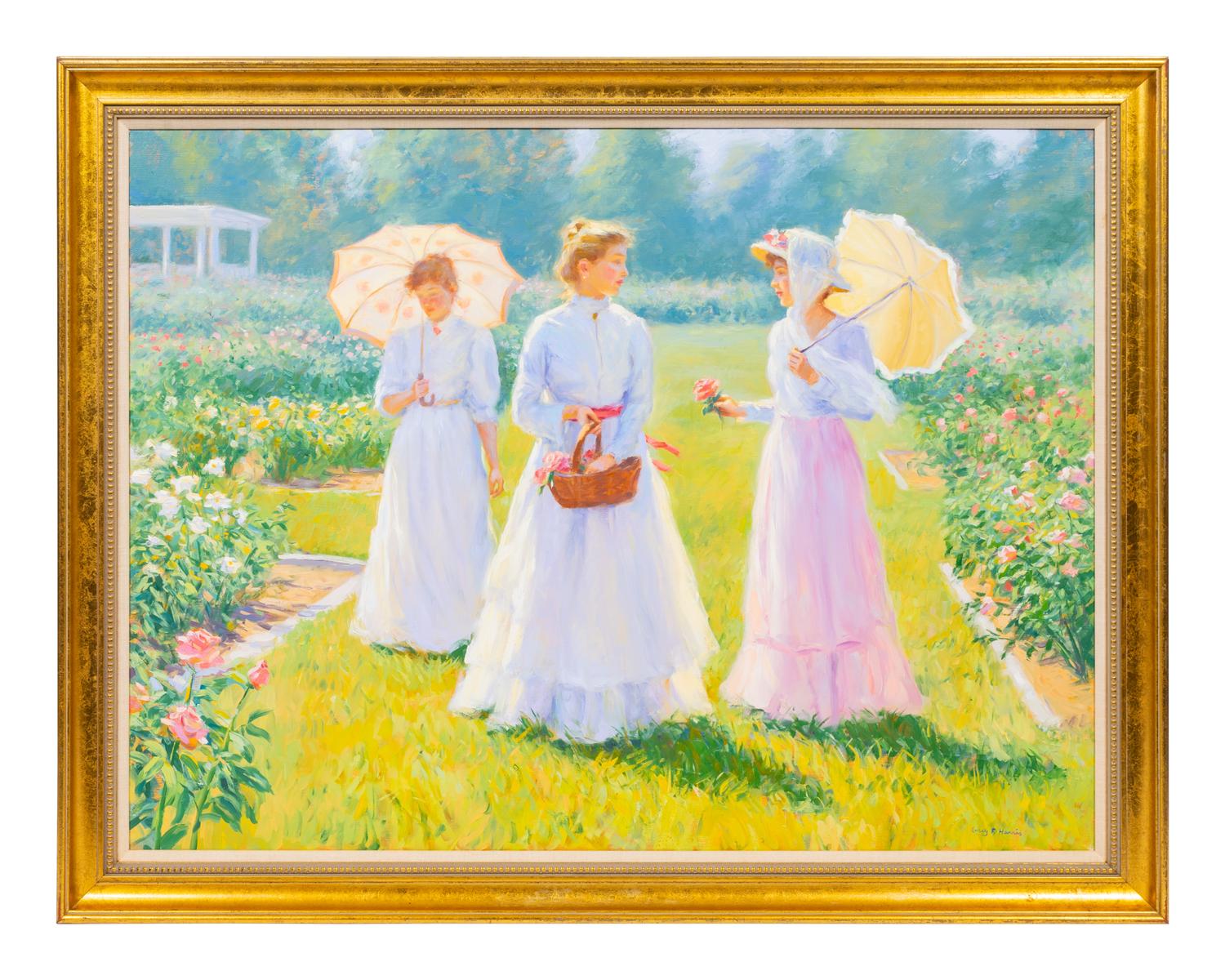 Three Ladies in White with Parasols