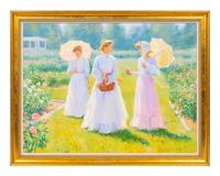 Three Ladies in White with Parasols