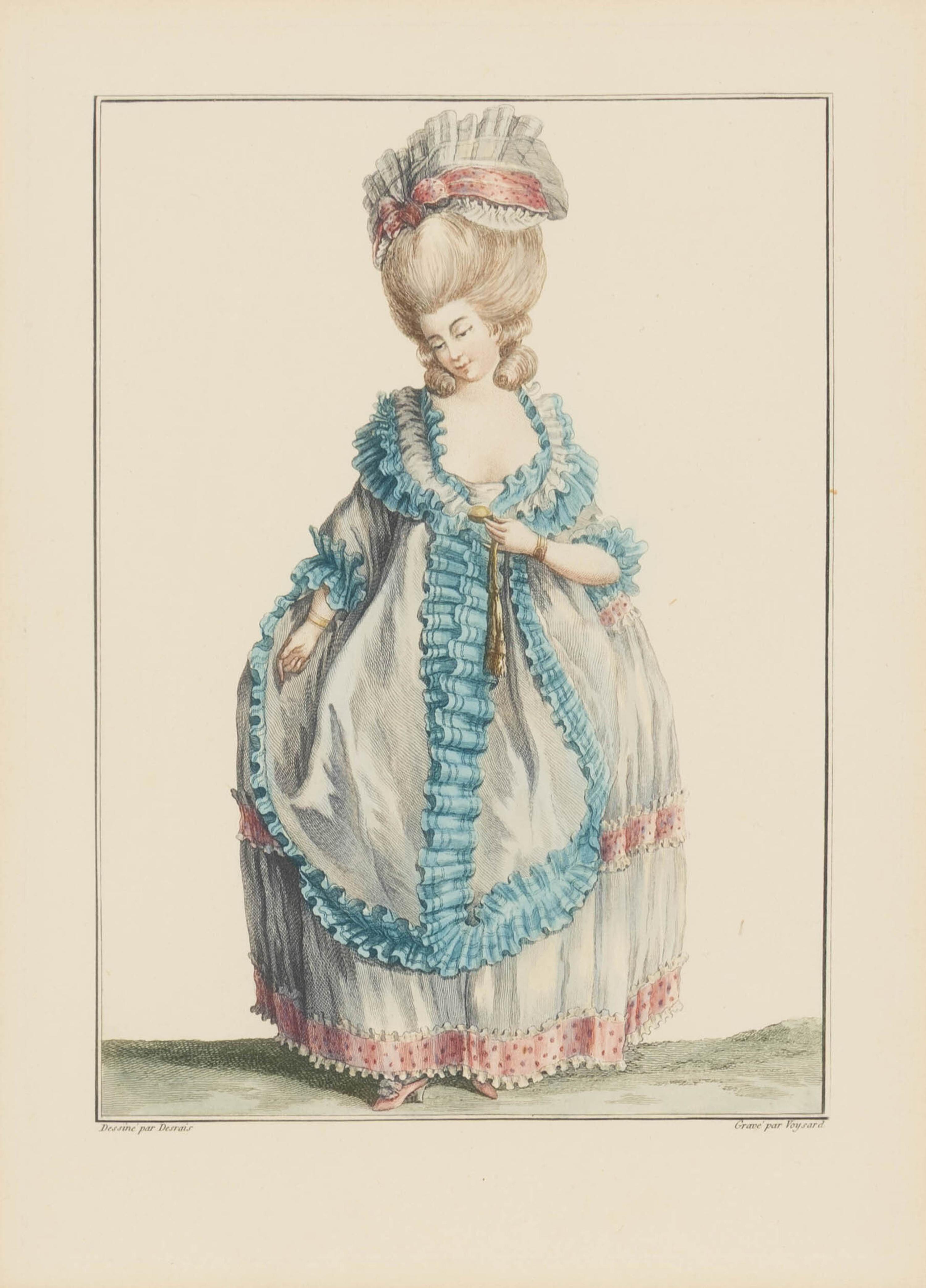 Two Sets of Four French Hand-Colored Costume Engravings