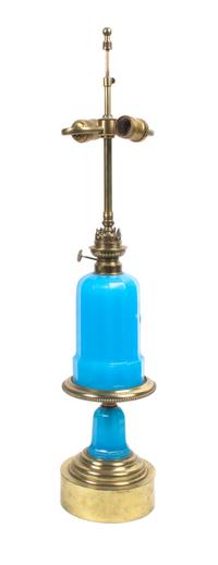 An Opaline Glass Lamp, Height overall 27 1/4 inches.