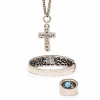 Effy, Sterling Silver and Multigem Bangle Bracelet, Ring, and Cross Pendant Necklace