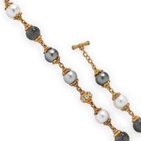 Cultured Pearl, Black Diamond, and Diamond Necklace