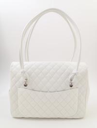 A Chanel White Ligne Cambon Quilted Shoulder Bag, 13/*" x 11" x 4"; Strap drop: 10".