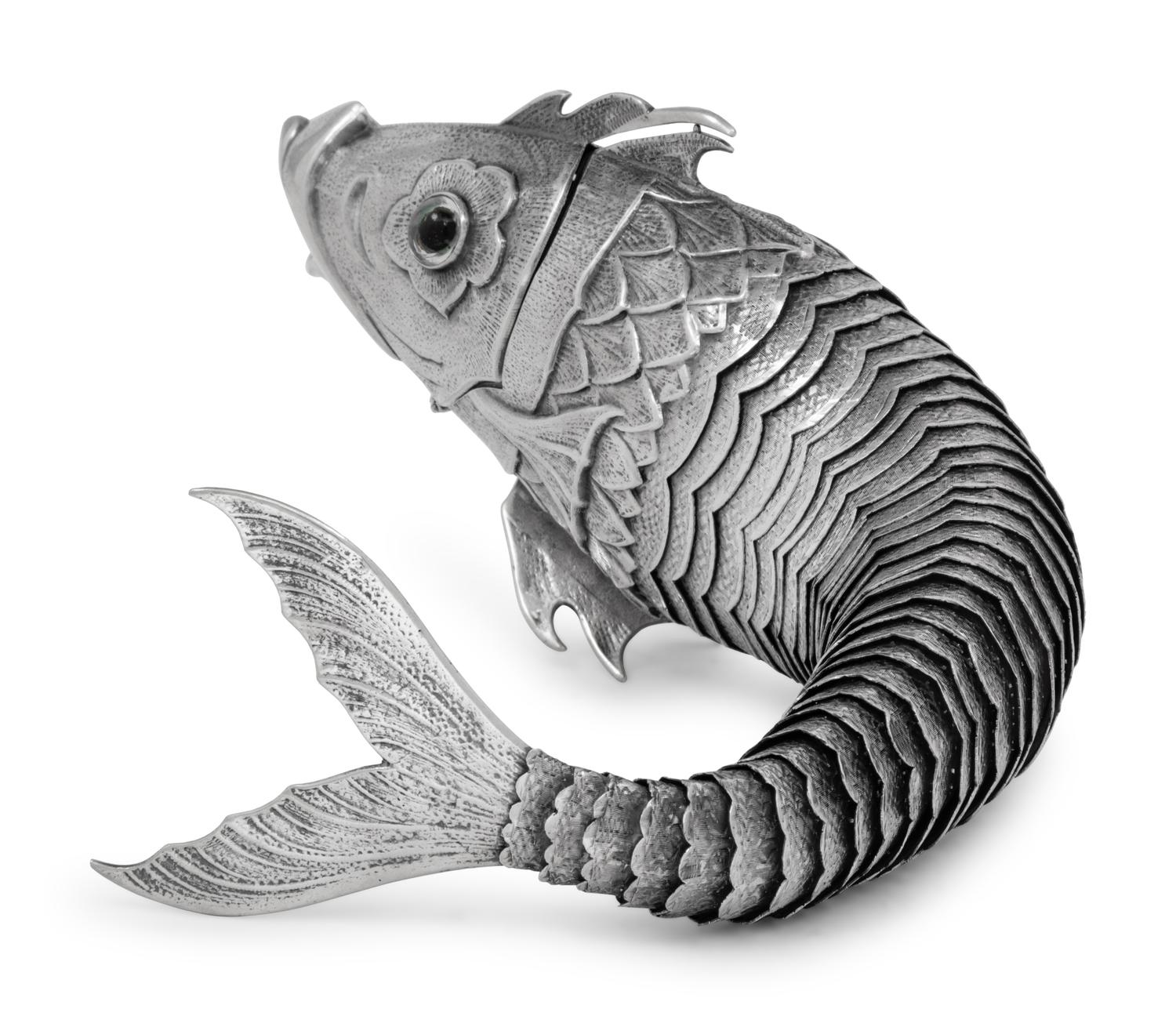 Seven Continental Silver Articulated Fish Table Ornaments