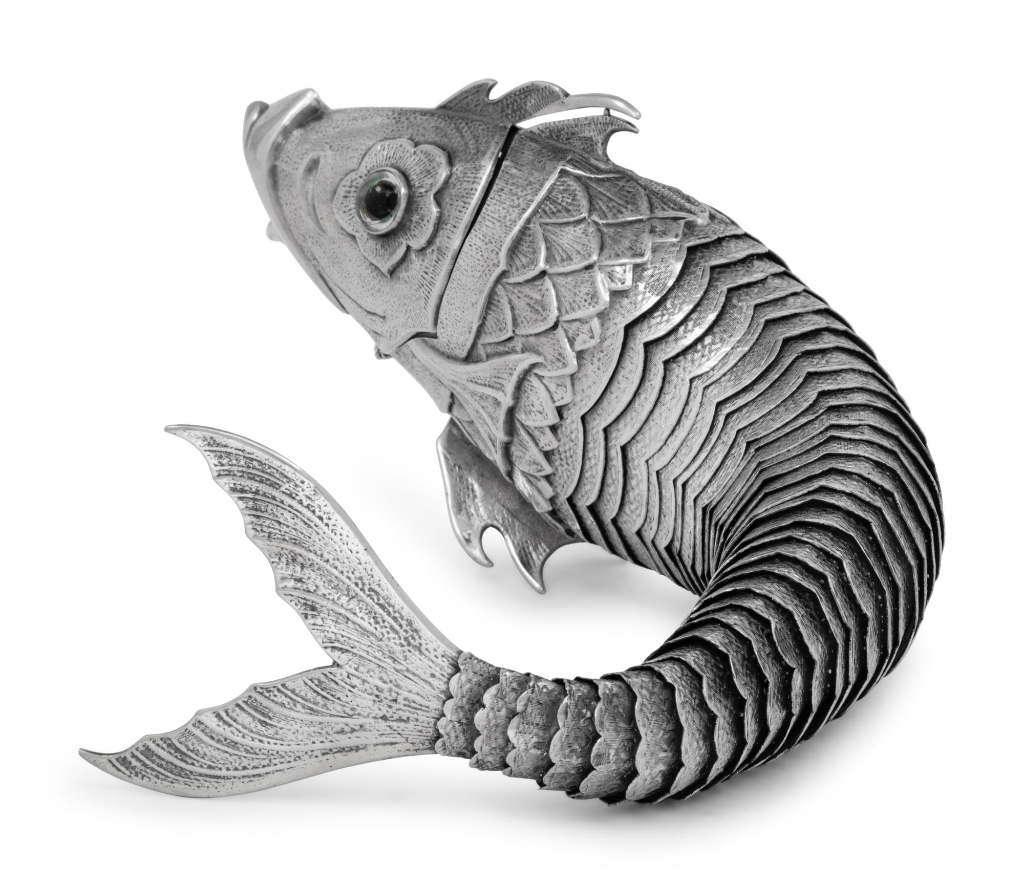 Seven Continental Silver Articulated Fish Table Ornaments