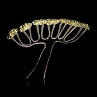 A Chinese Parcel Gilt Silver 'Peony' Hairpin, Chai, Song Dynasty 宋 金裹頭連七式花頭銀釵