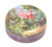 A French Porcelain Mounted and Gilt Metal Snuff Box Diameter 2 1/2 inches. — Maker Unknown, 20th Century
