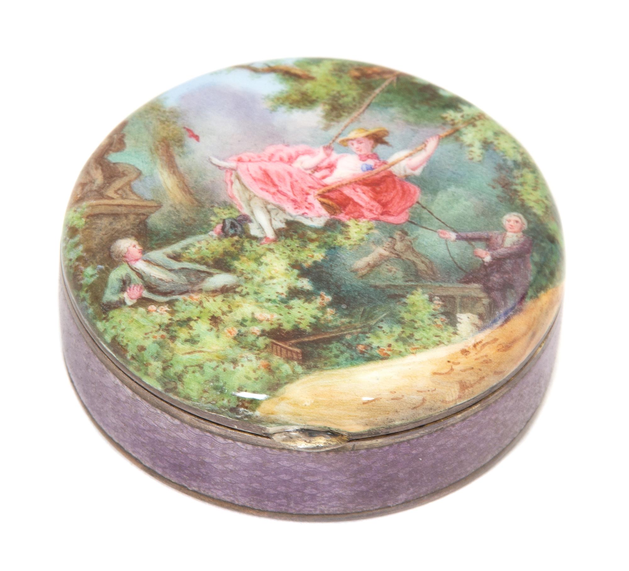 A French Porcelain Mounted and Gilt Metal Snuff Box Diameter 2 1/2 inches. — Maker Unknown, 20th Century