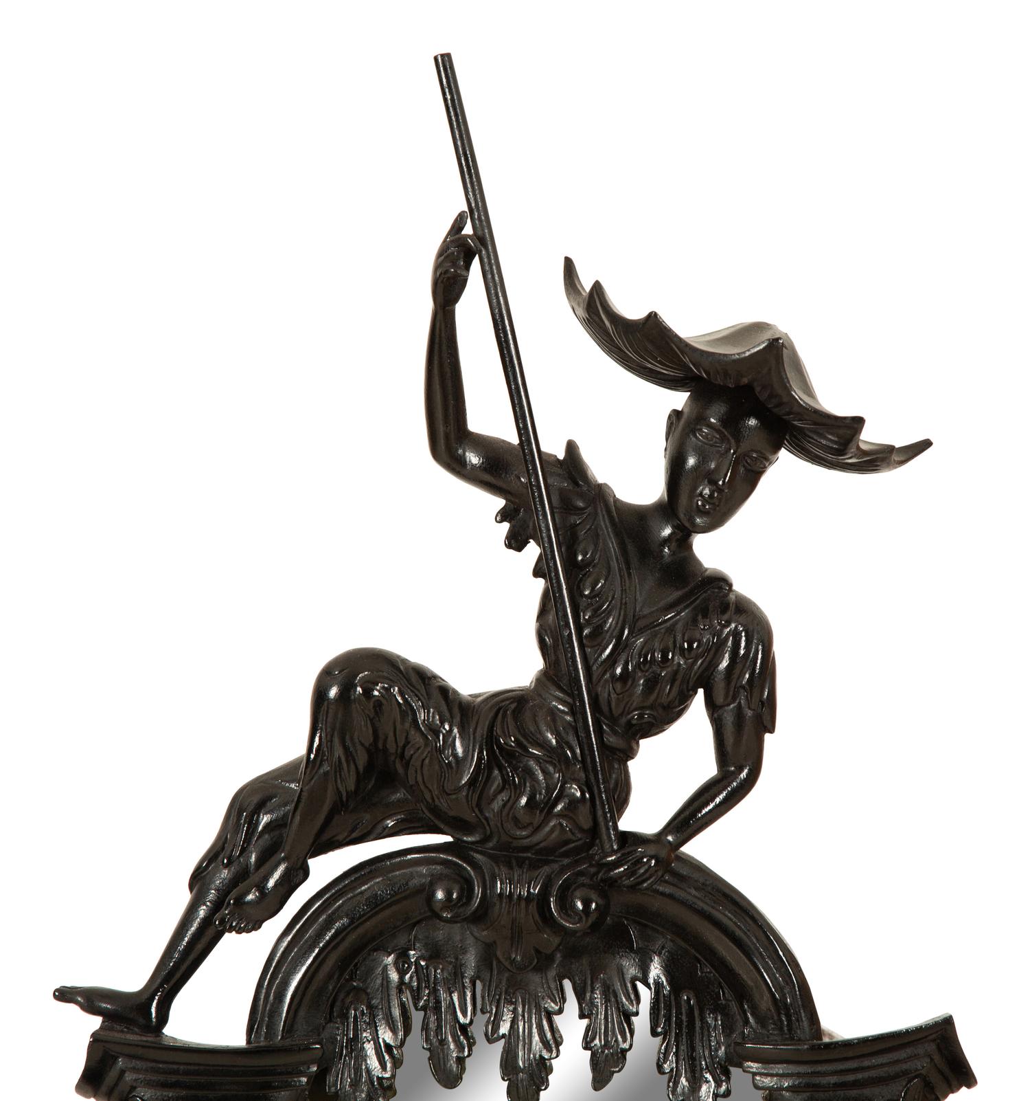 A Pair of Chinese Chippendale Style Black Painted Pier Mirrors — 20th Century