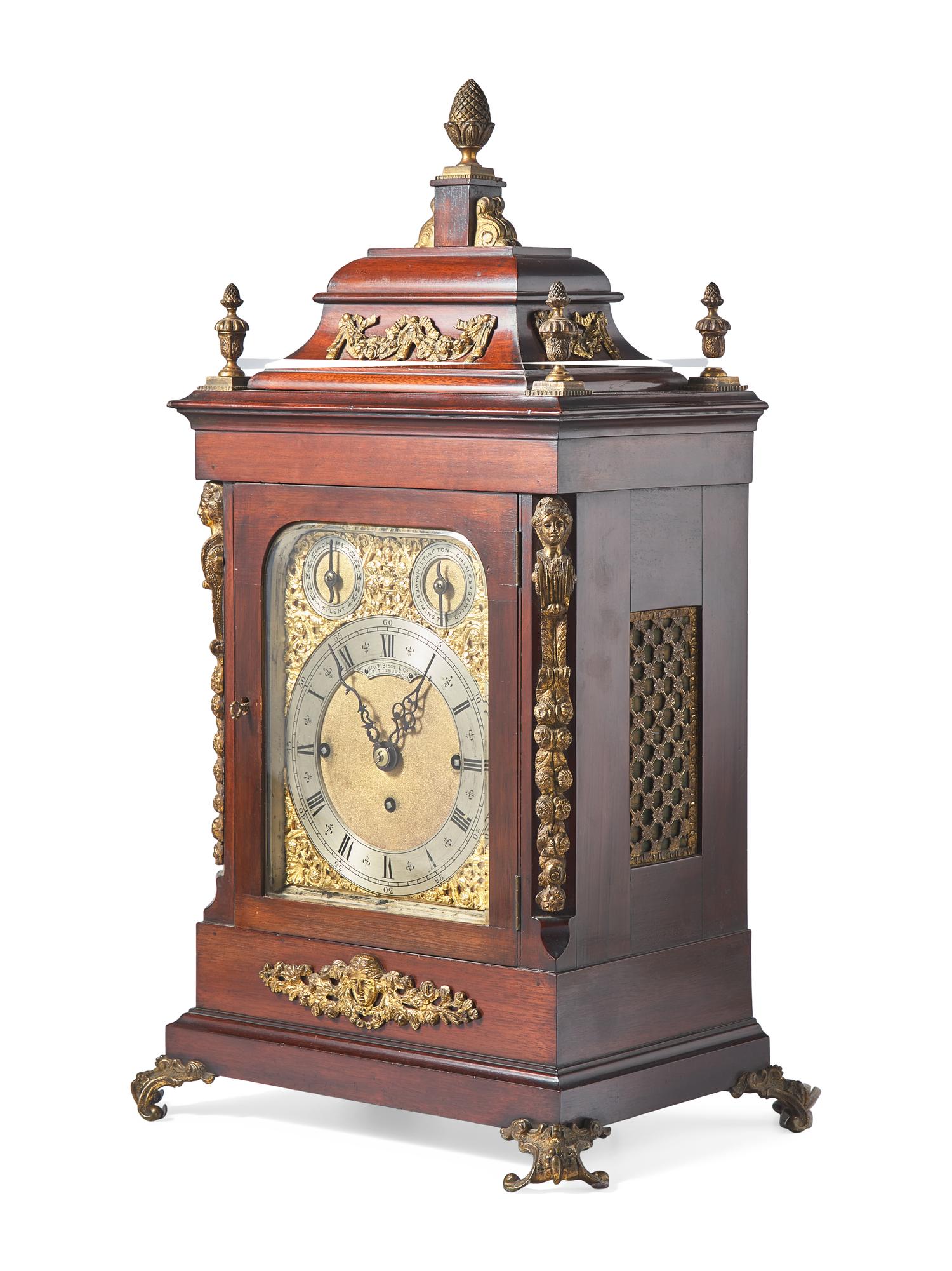 A George III Style Gilt-Bronze Mounted Mahogany Shelf Clock, George W. Biggs & Co., Pittsburgh