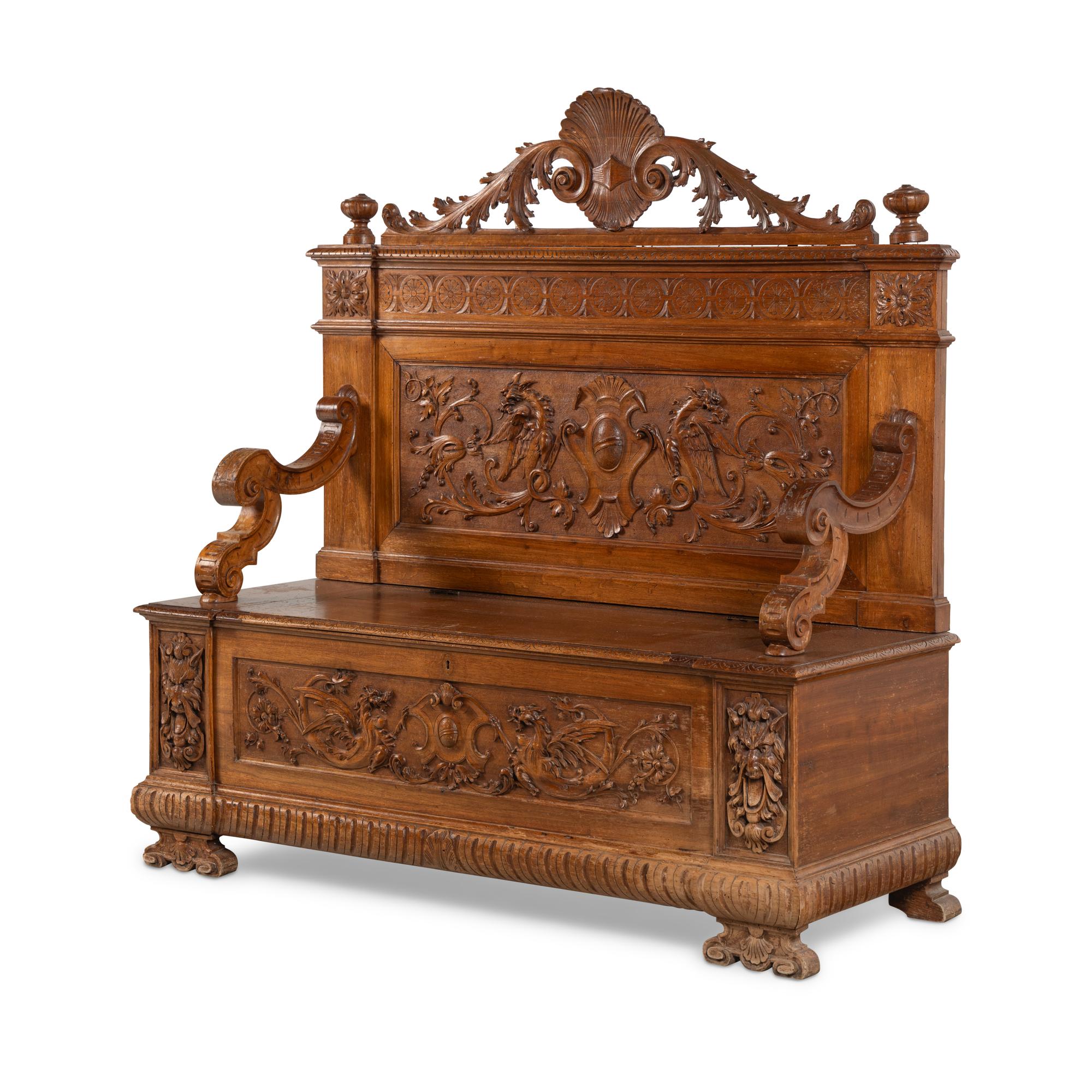 A French Carved Walnut Hall Bench