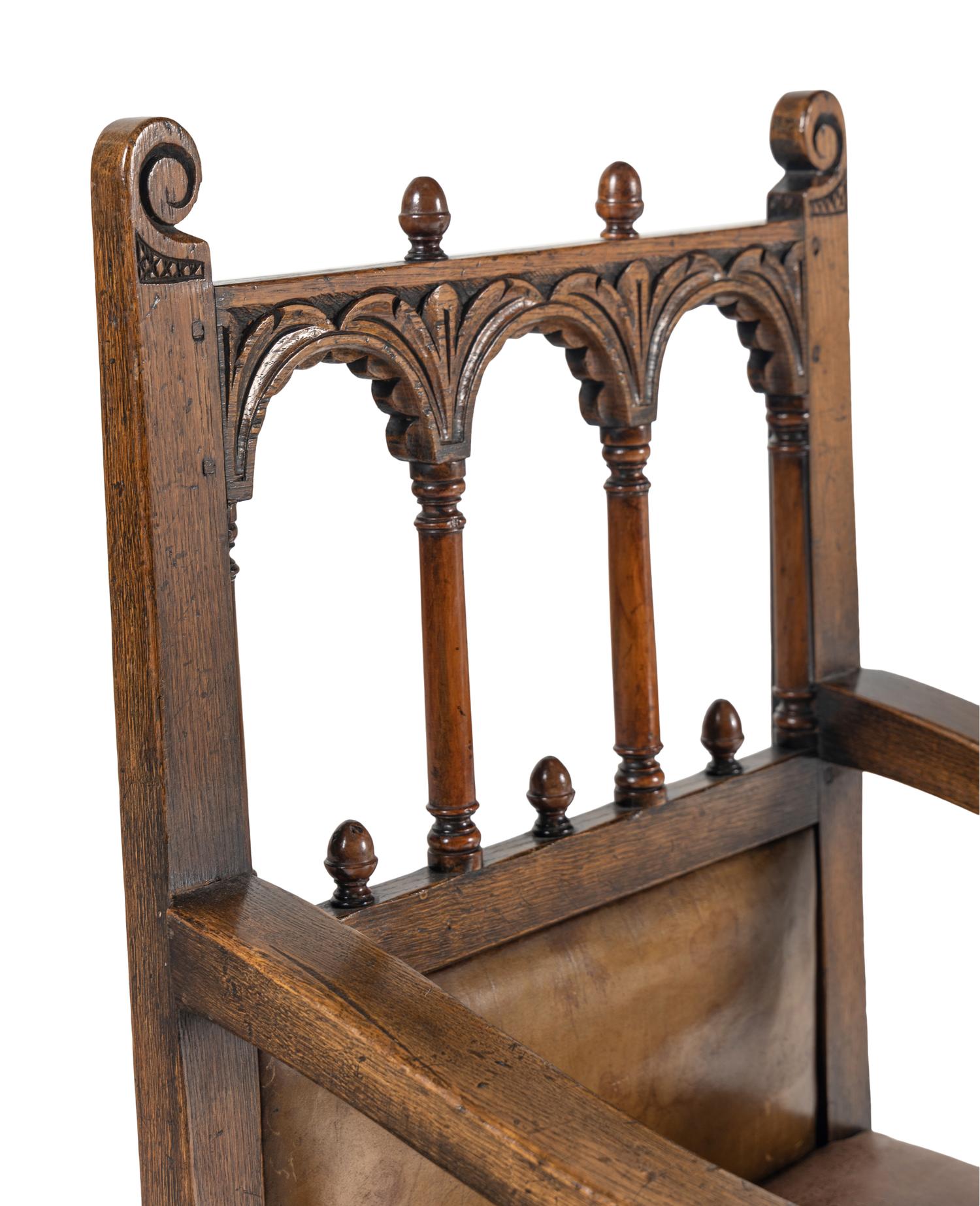 A Set of Six William & Mary Style Oak Dining Chairs